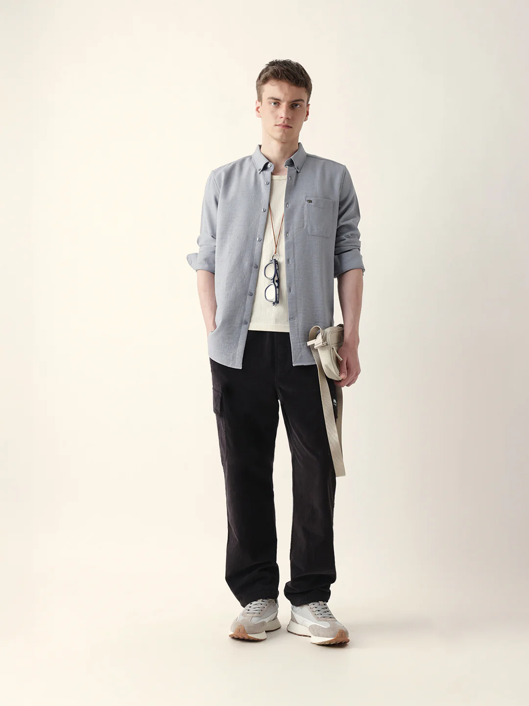 Men Casual Grey Textured Shirt - Image 2