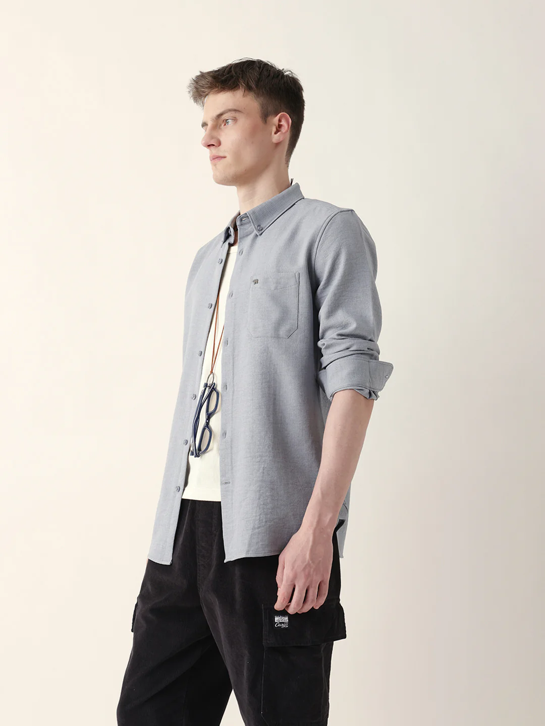 Men Casual Grey Textured Shirt - Image 4