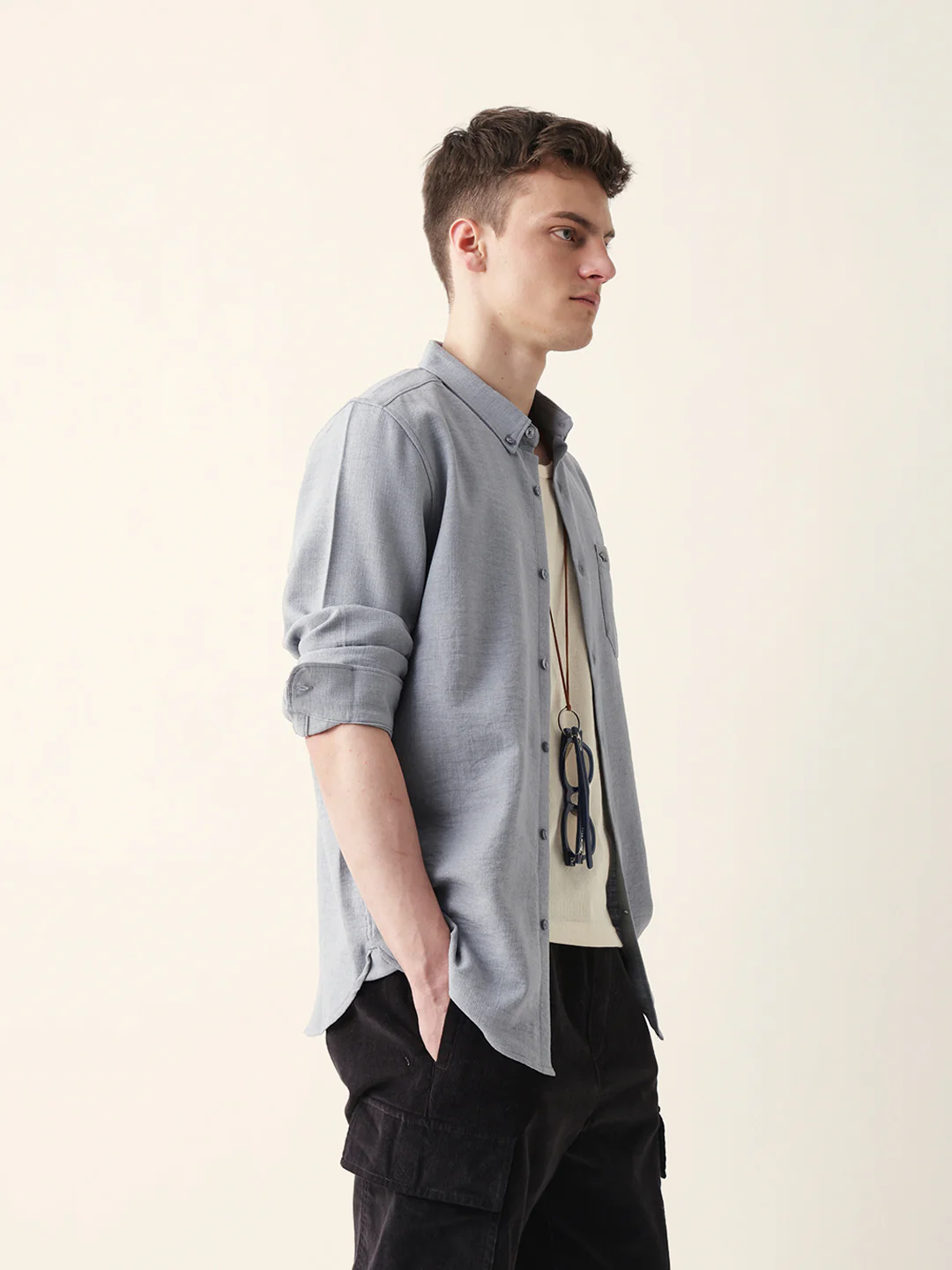Men Casual Grey Textured Shirt - Image 5