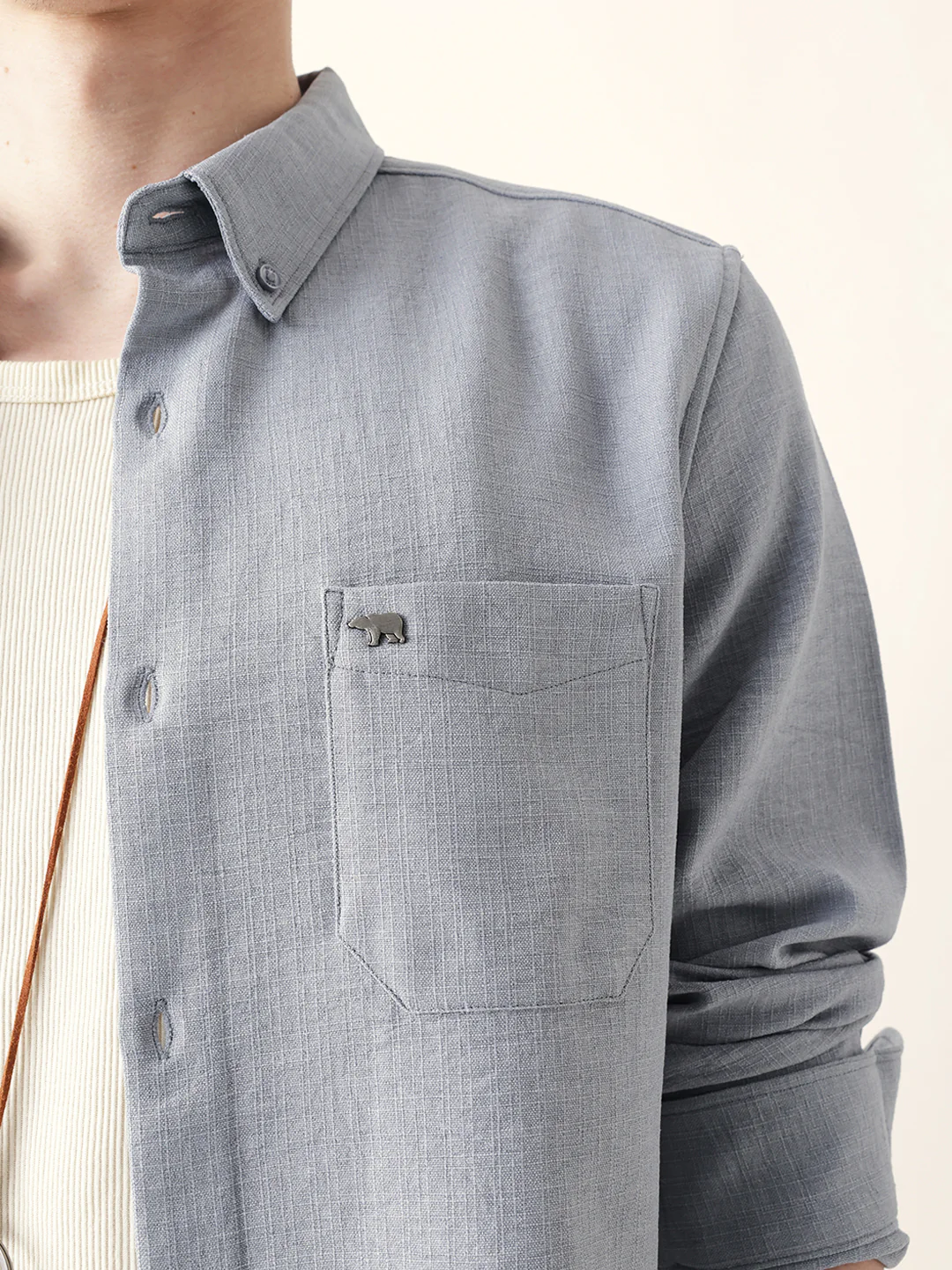 Men Casual Grey Textured Shirt - Image 6