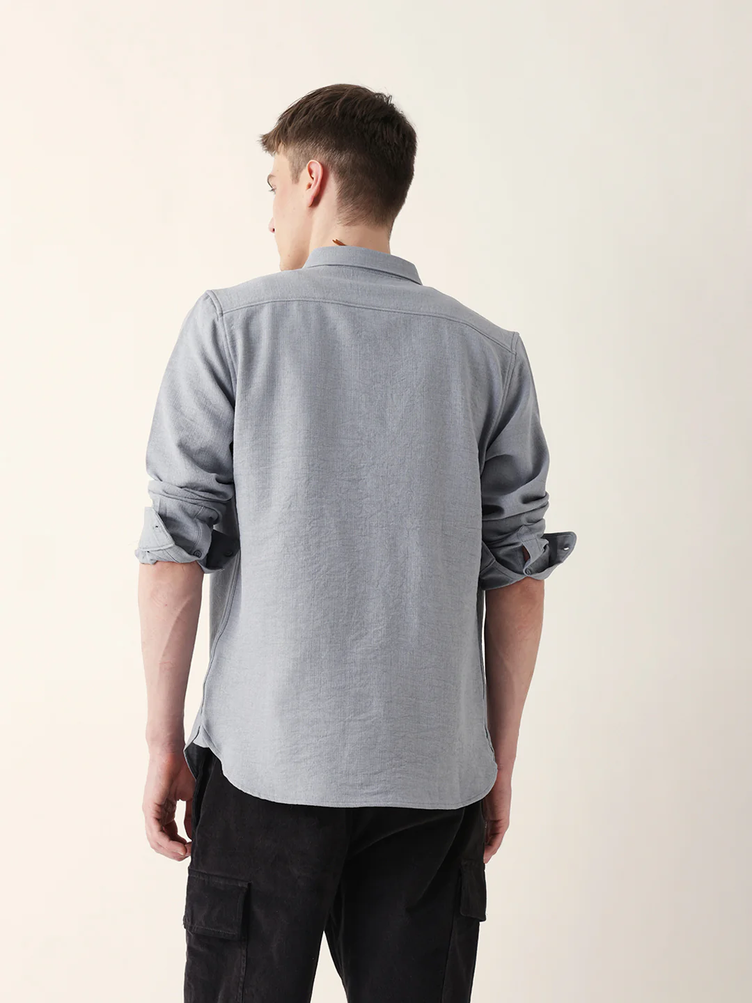 Men Casual Grey Textured Shirt - Image 7