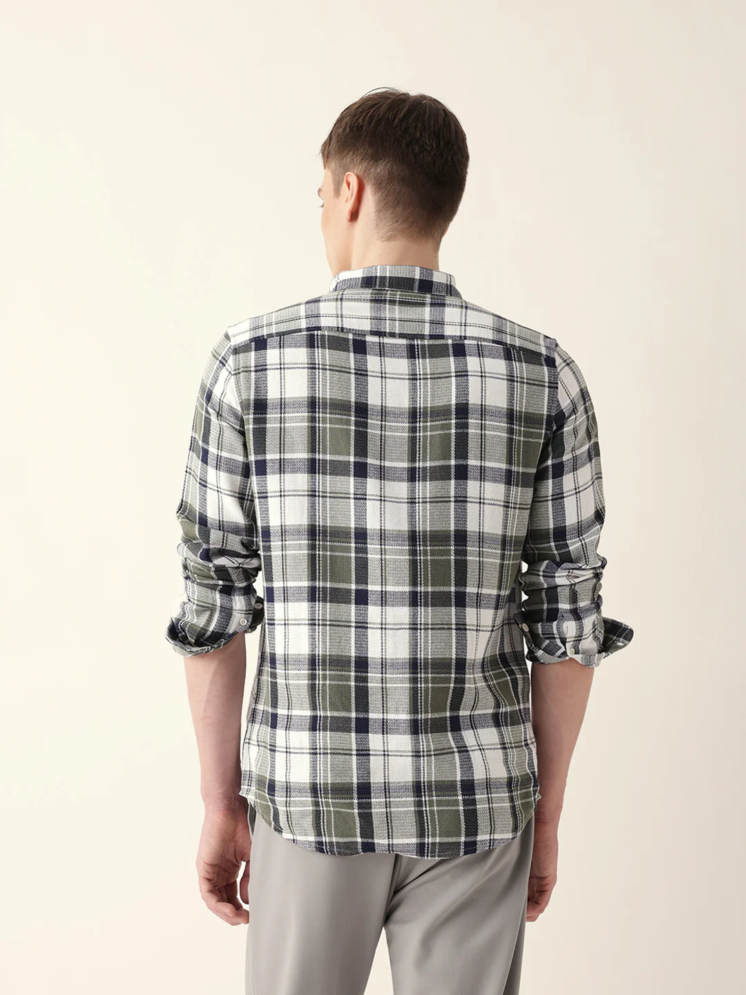 Men Casual Olive Plaid Flannel Shirt - Image 8
