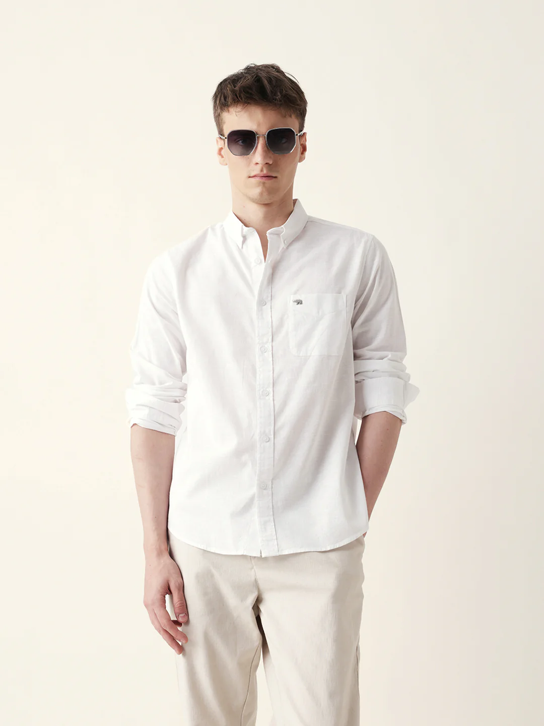 Men Casual Solid Button-Down Shirt - Image 3