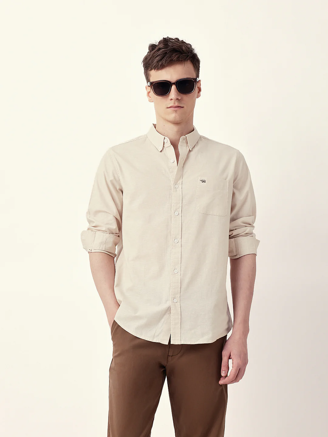 Men Casual Solid Button-Down Shirt - Image 2