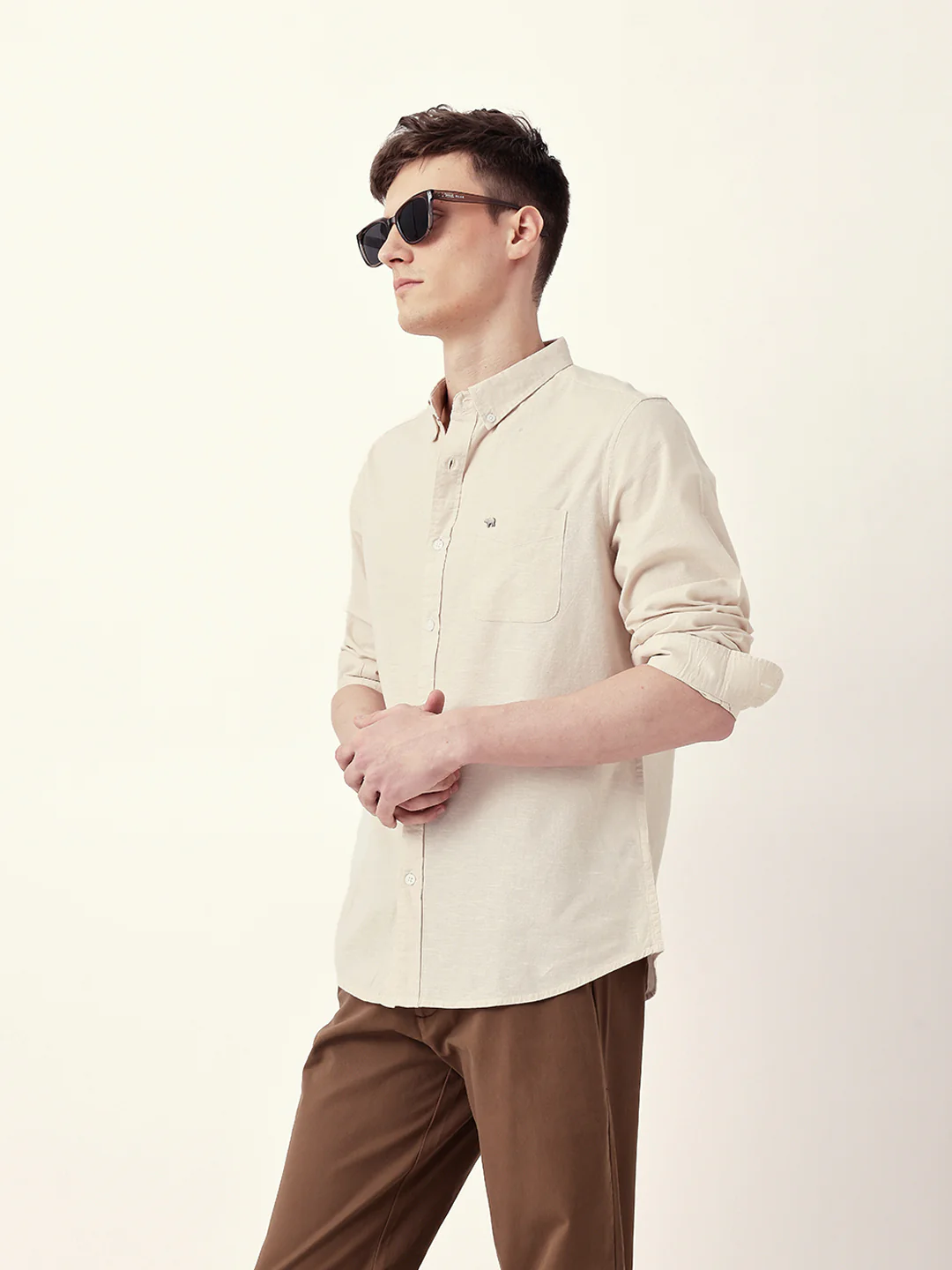 Men Casual Solid Button-Down Shirt - Image 3