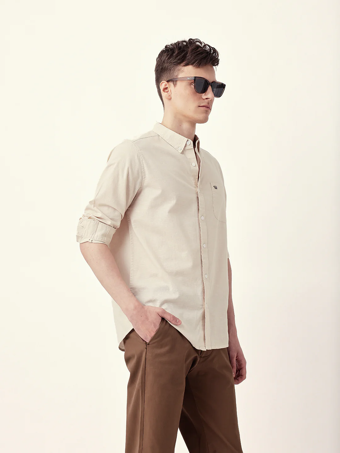 Men Casual Solid Button-Down Shirt - Image 4