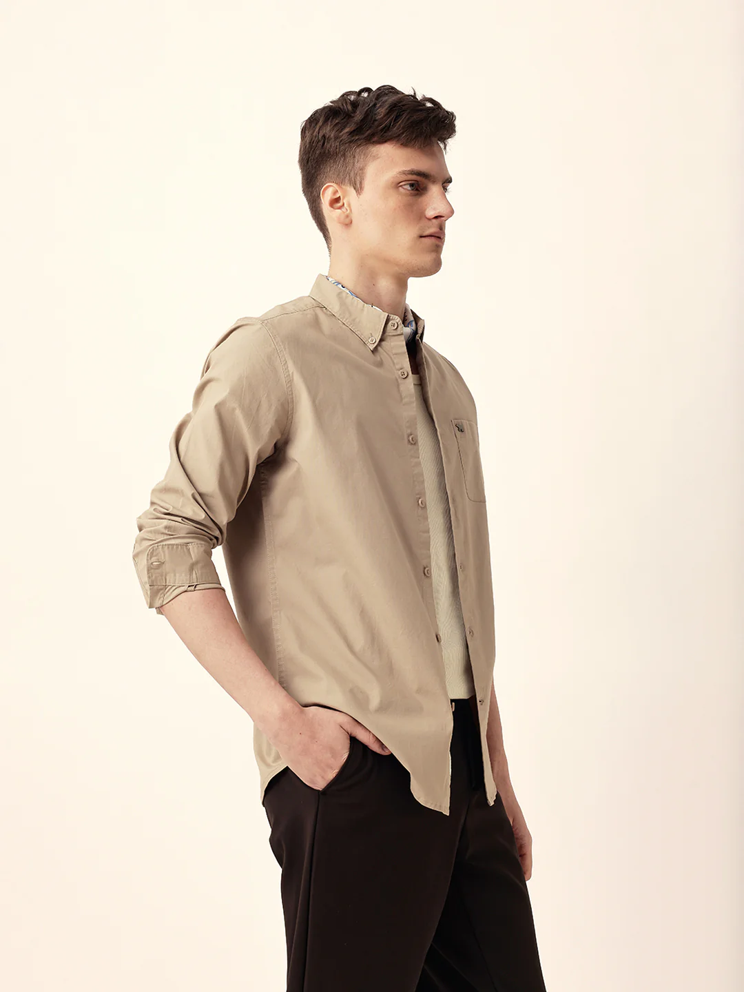 Men Casual Solid Oxford Shirt - Image 7