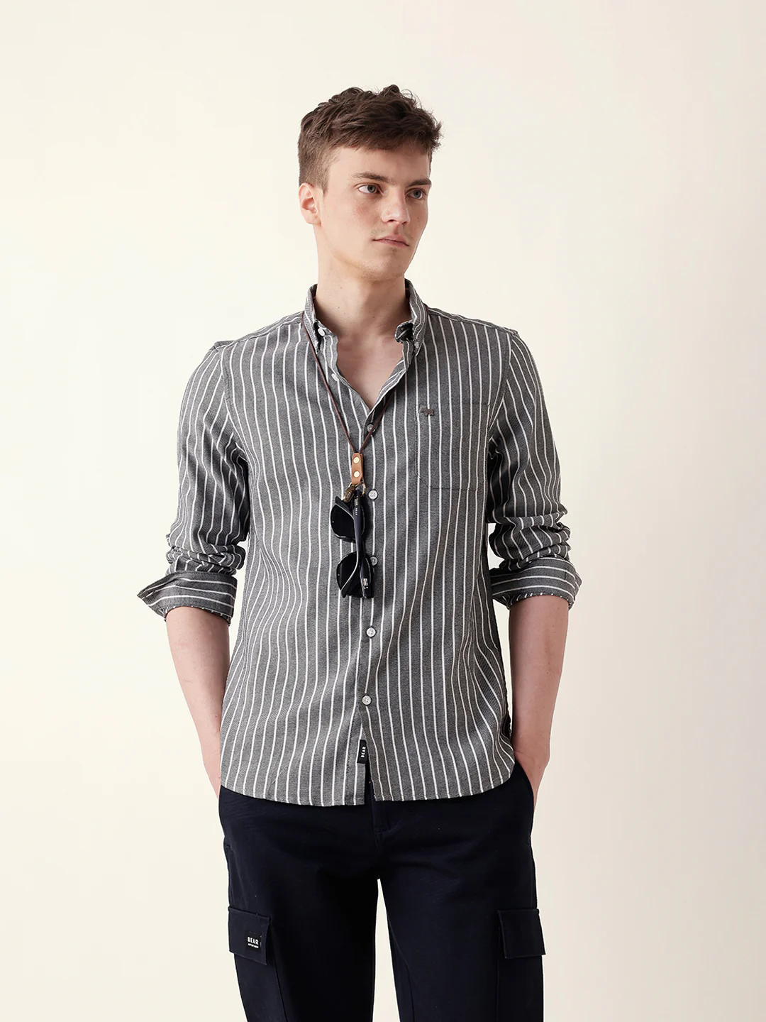 Men Casual Striped Button-Down Shirt - Image 2