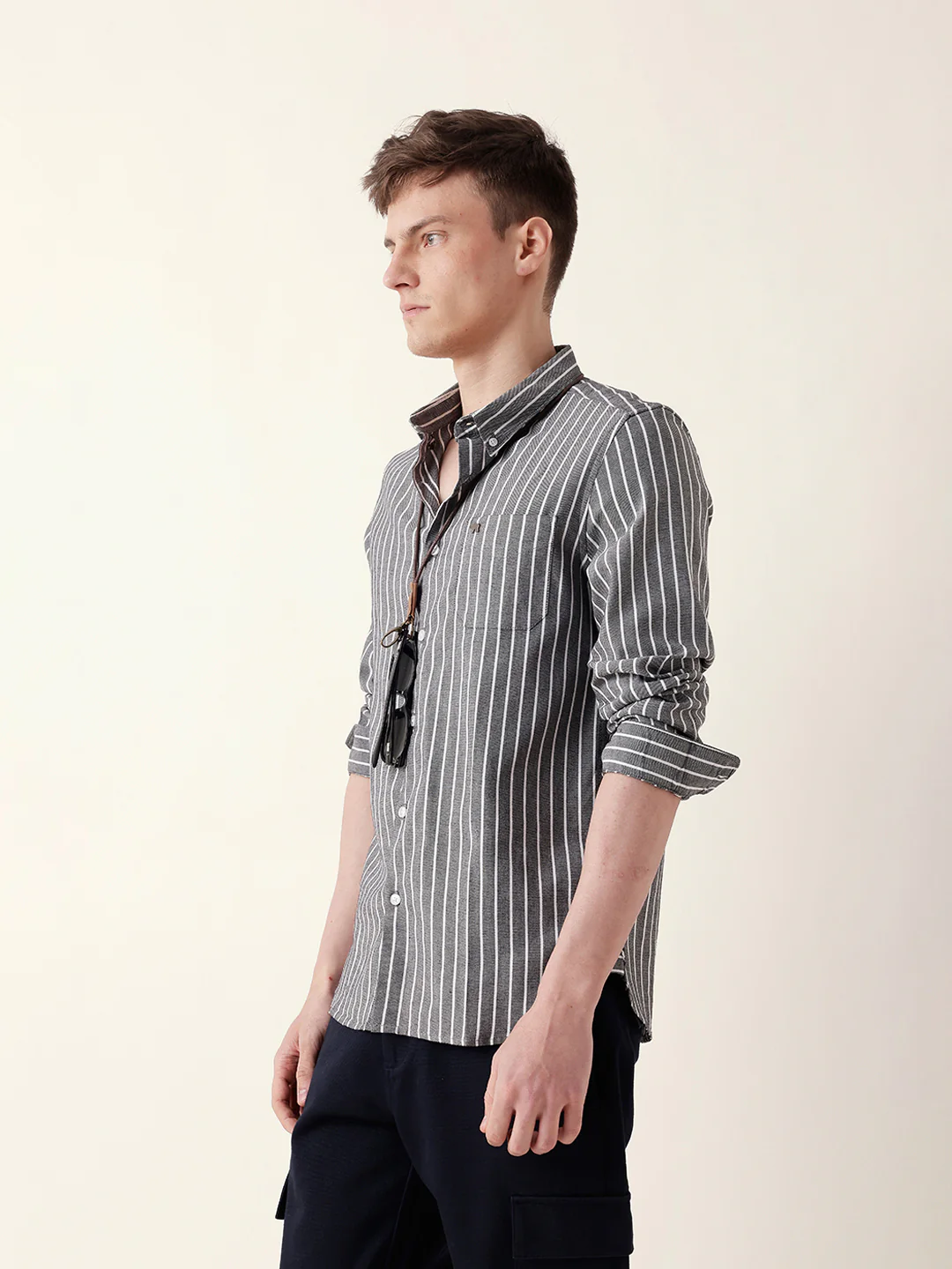 Men Casual Striped Button-Down Shirt - Image 3