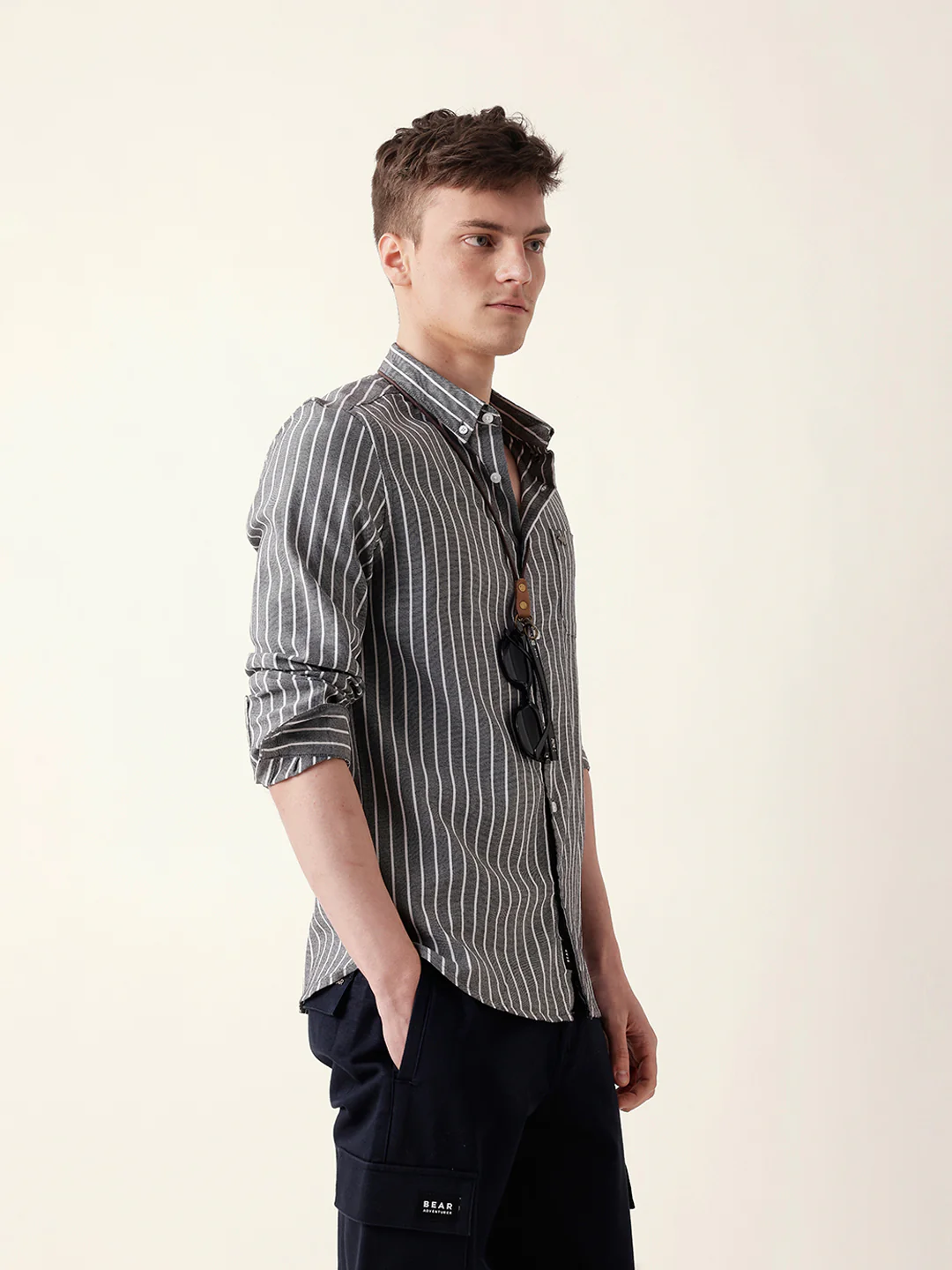 Men Casual Striped Button-Down Shirt - Image 4