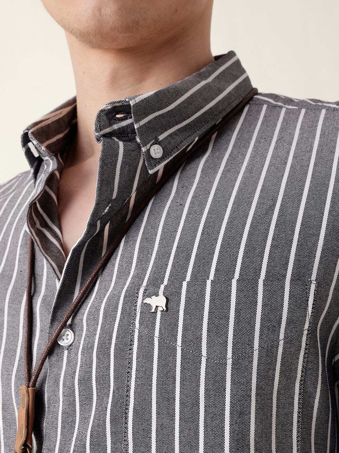 Men Casual Striped Button-Down Shirt - Image 5