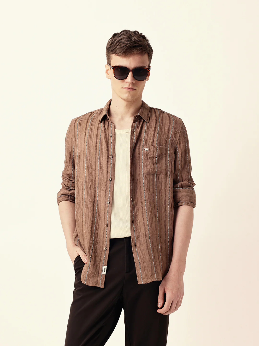 Men Casual Textured Stripe Shirt - Image 2