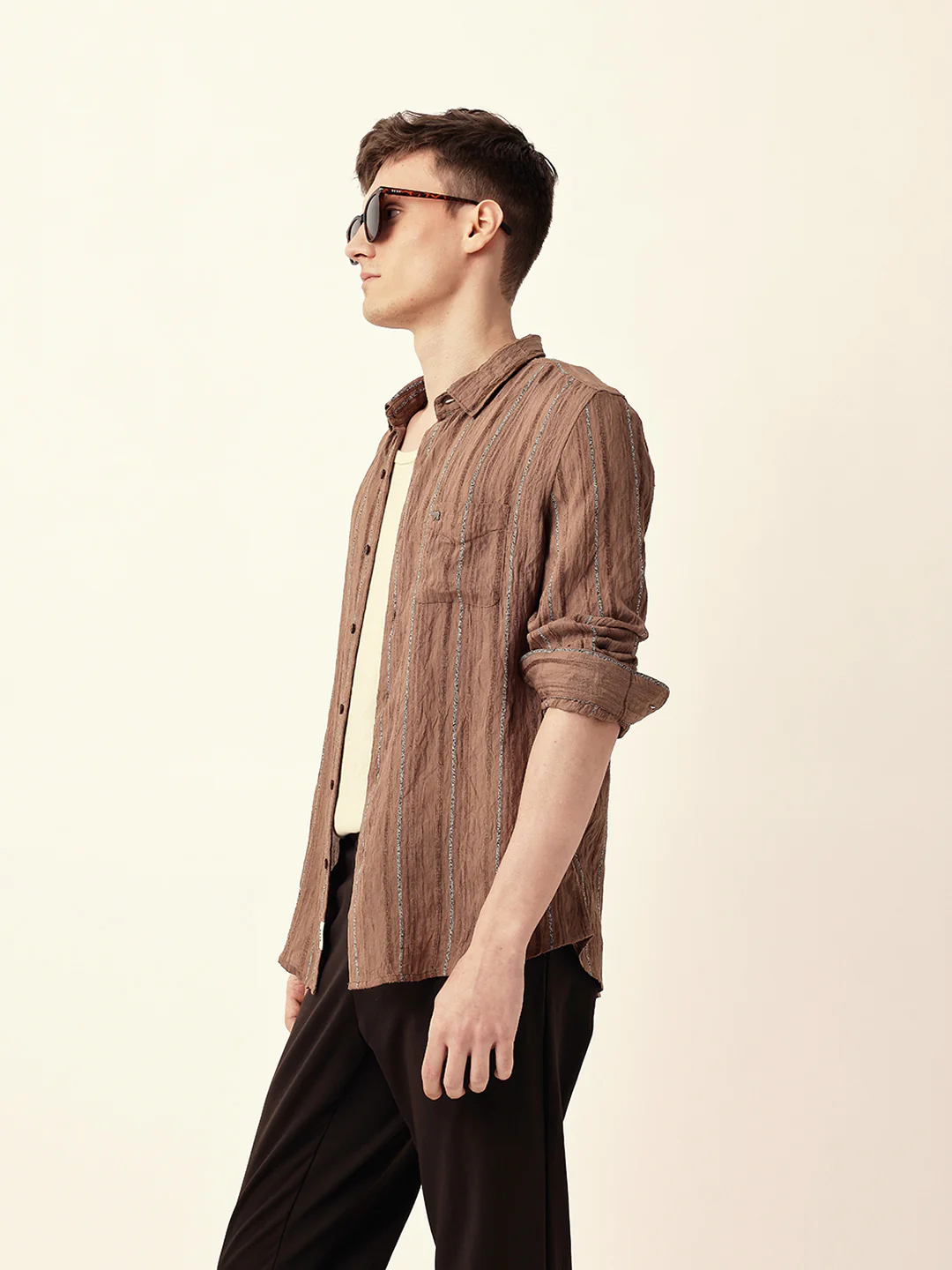 Men Casual Textured Stripe Shirt - Image 3