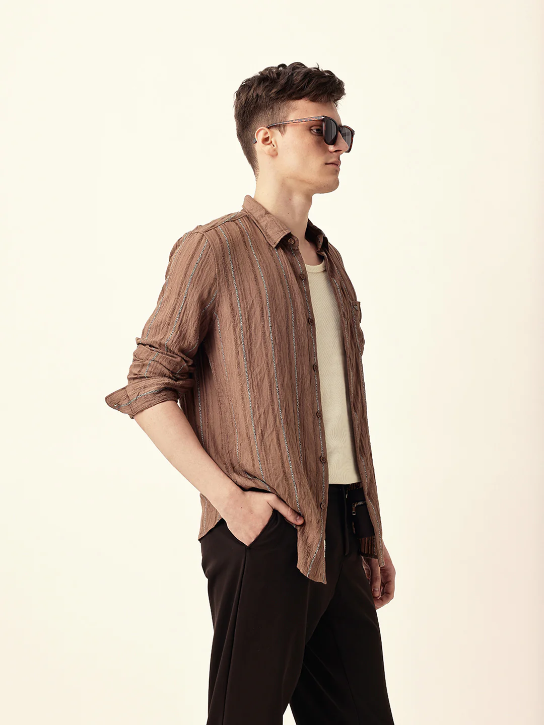 Men Casual Textured Stripe Shirt - Image 4