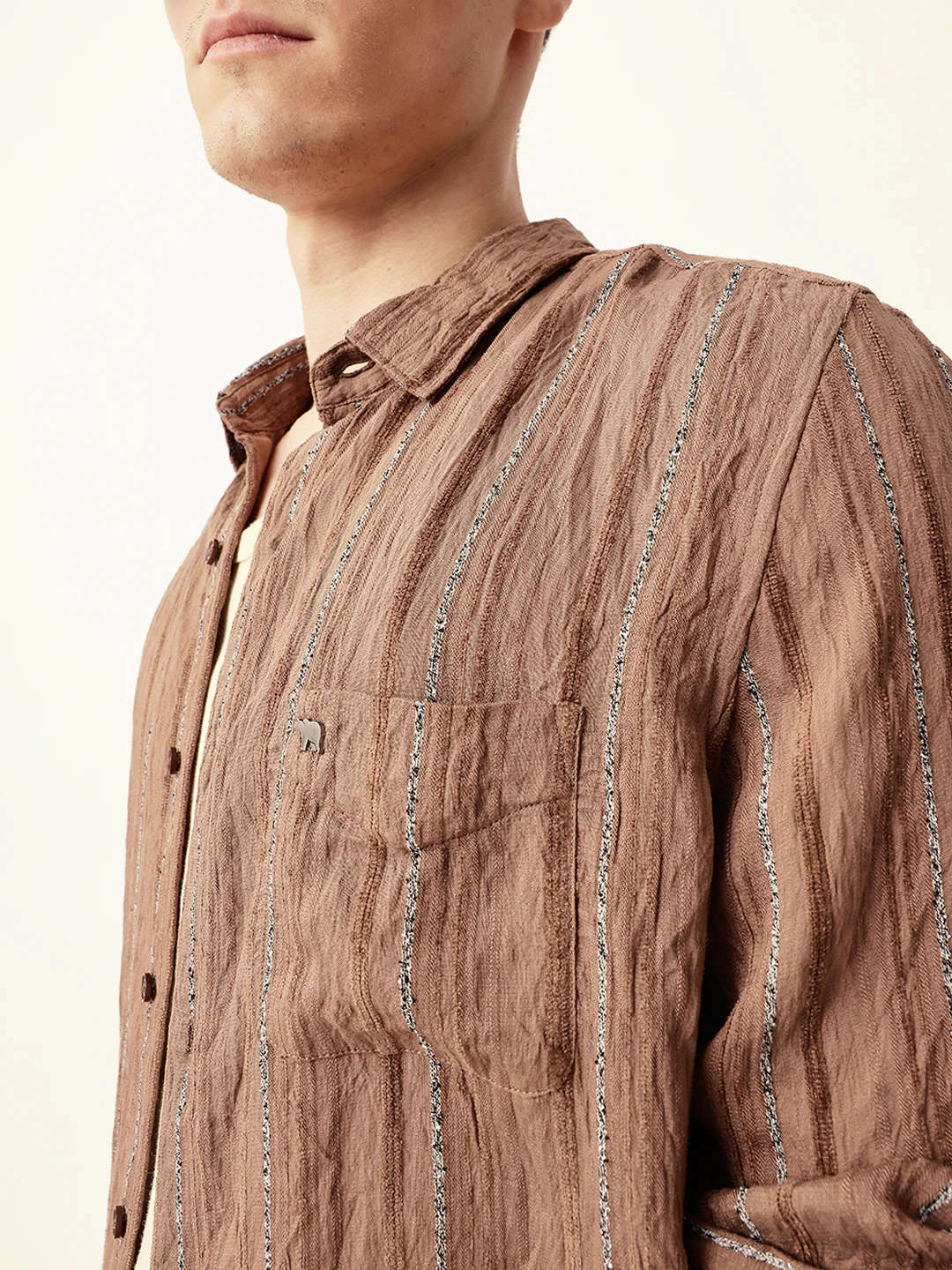 Men Casual Textured Stripe Shirt - Image 5