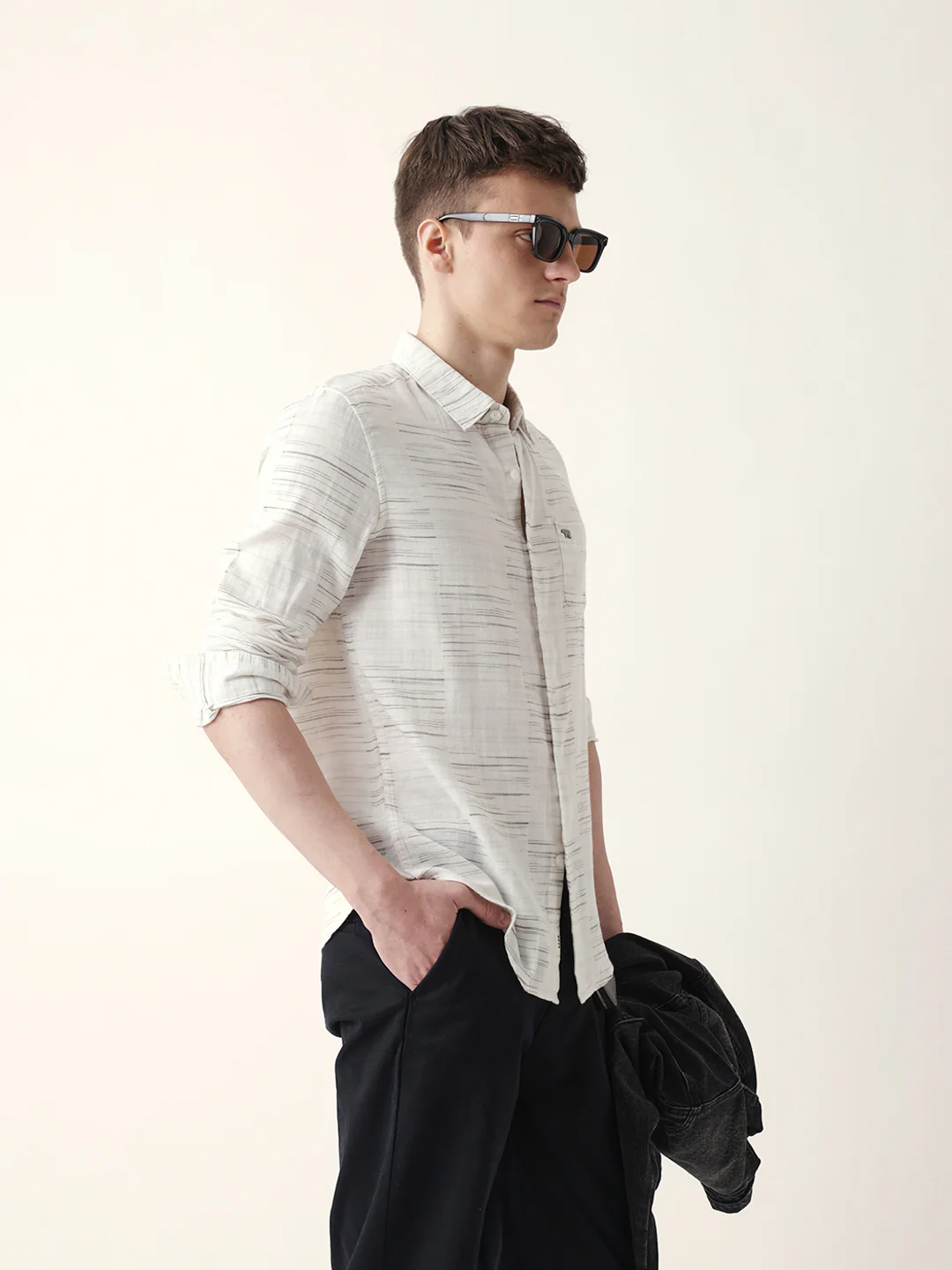 Men Casual Textured Stripe Shirt - Image 4
