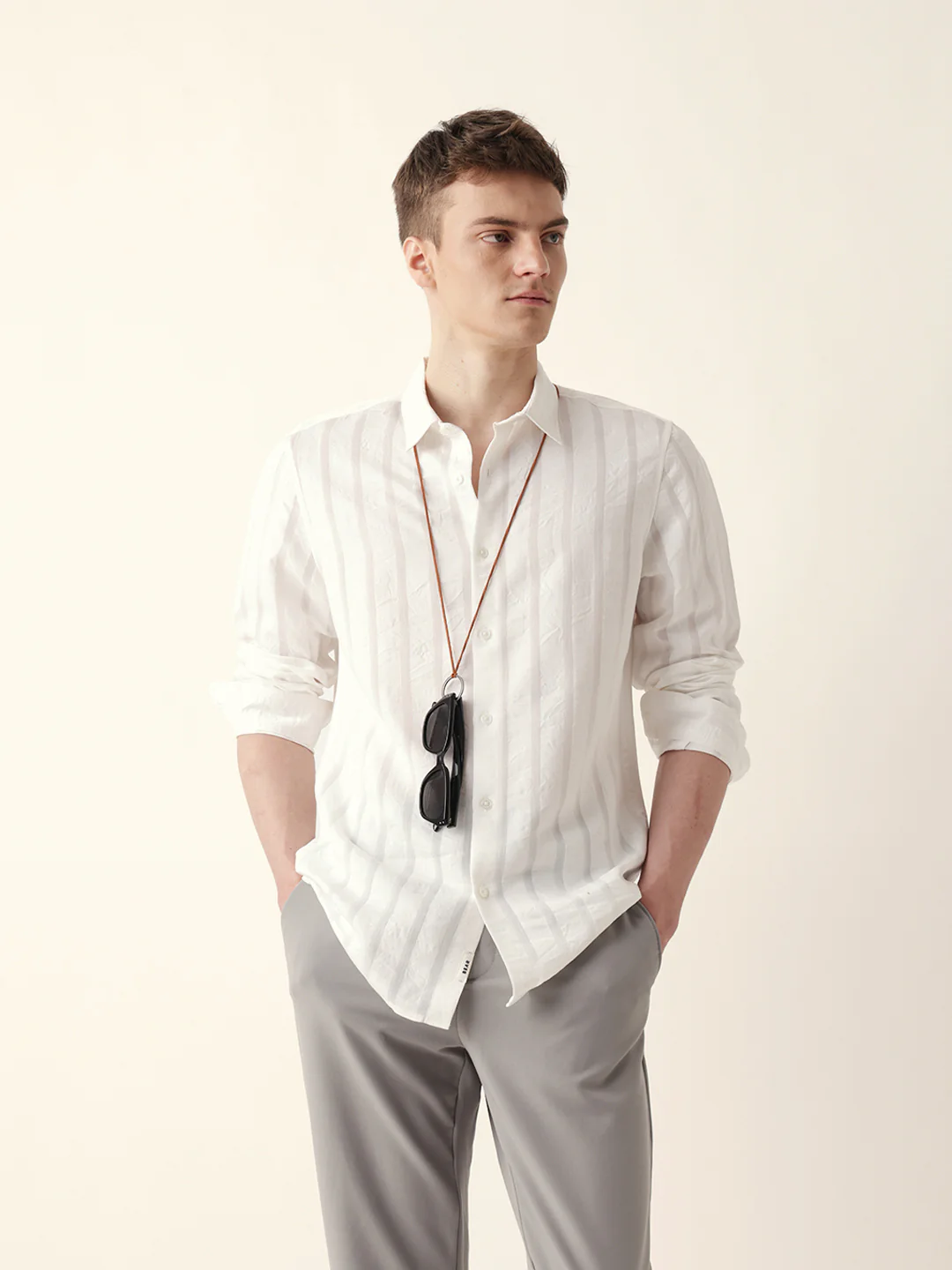 Men Casual Vertical Stripe Shirt - Image 2