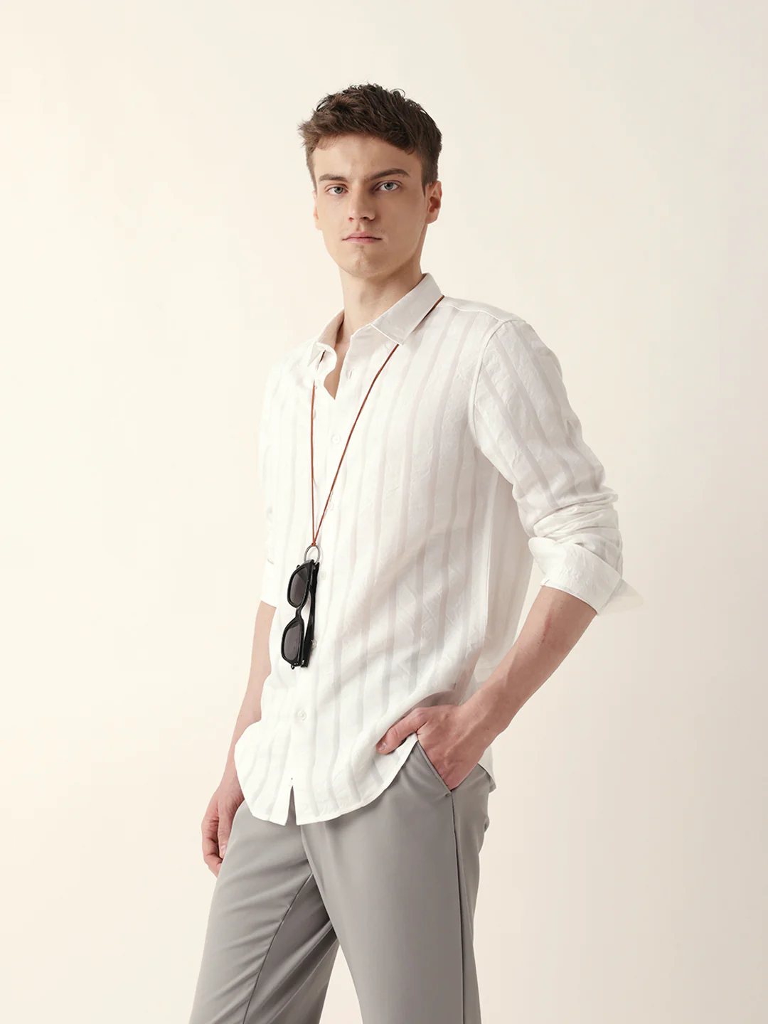 Men Casual Vertical Stripe Shirt - Image 3