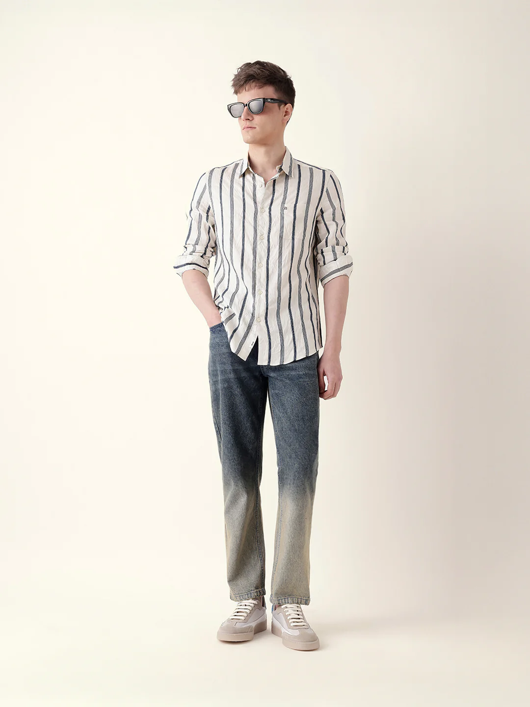 Men Casual Vertical Stripe Shirt - Image 8