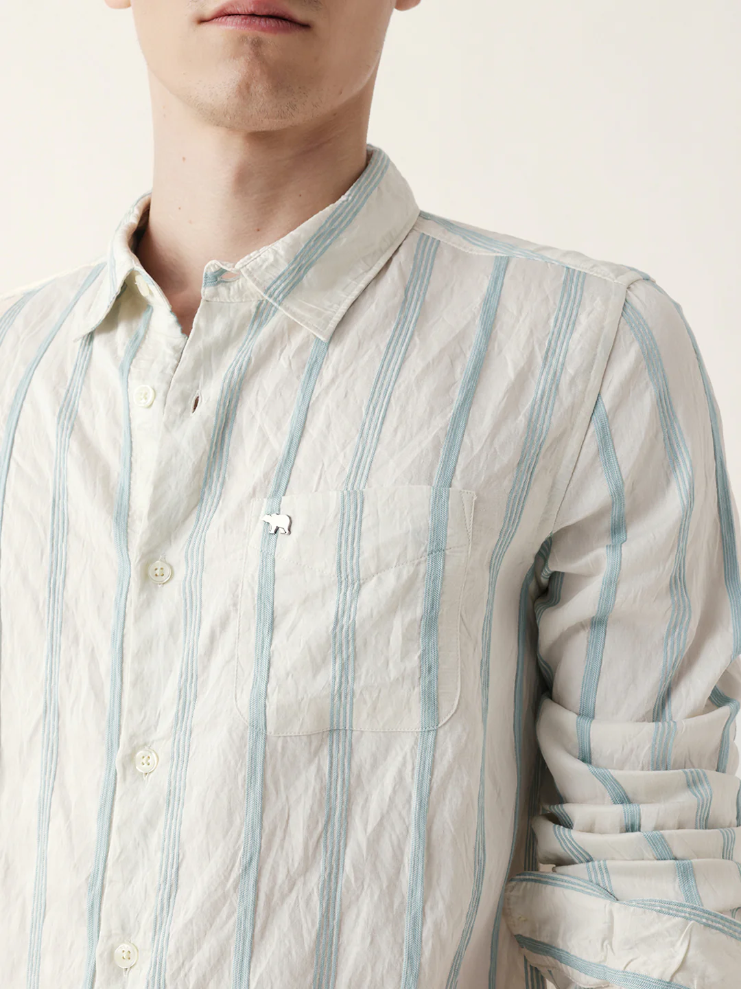 Men Casual Vertical Stripe Shirt - Image 7