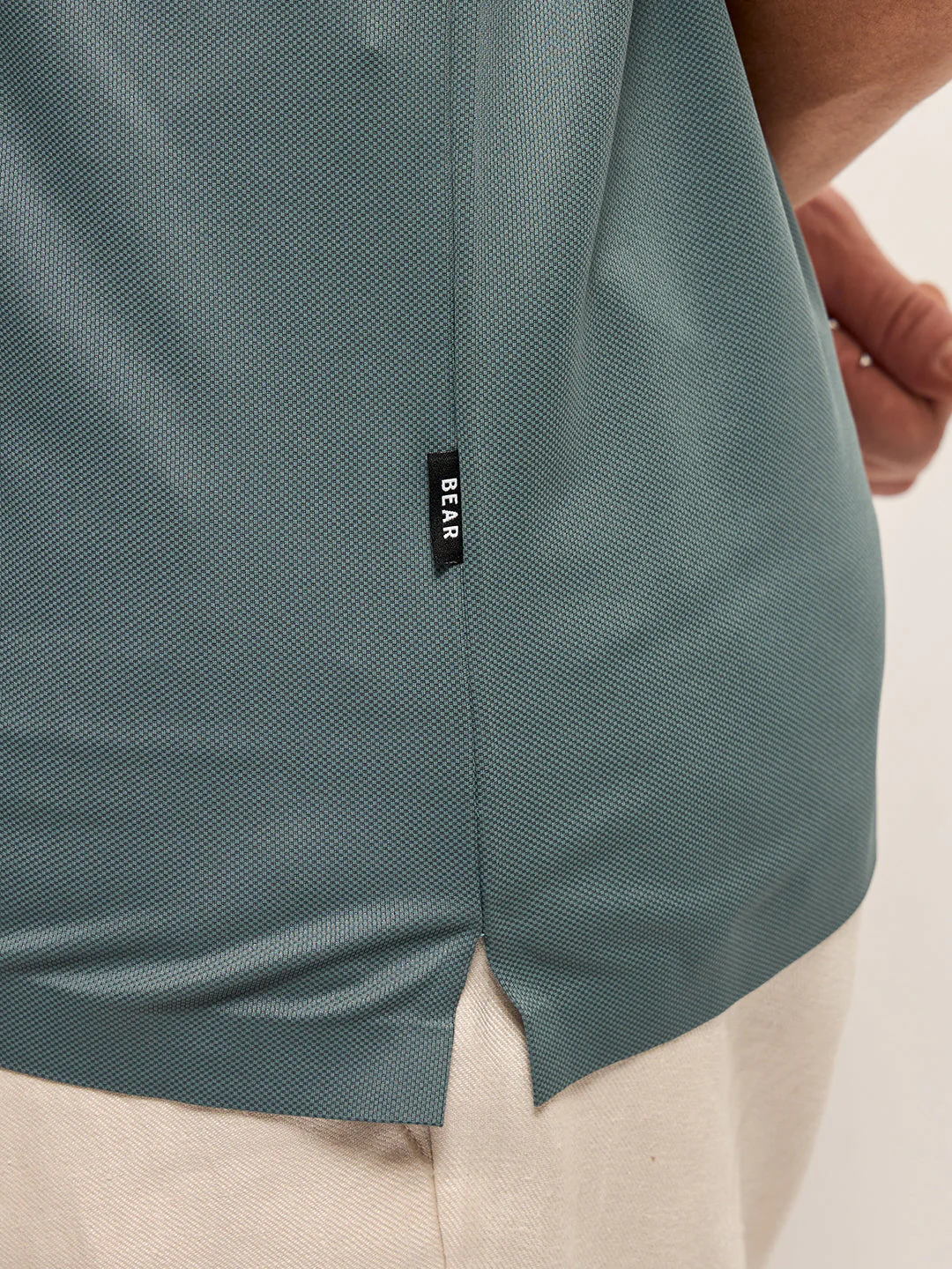 Men Celadon Blue Self Design Slim Fit Classic Polo T-shirt - Image 6