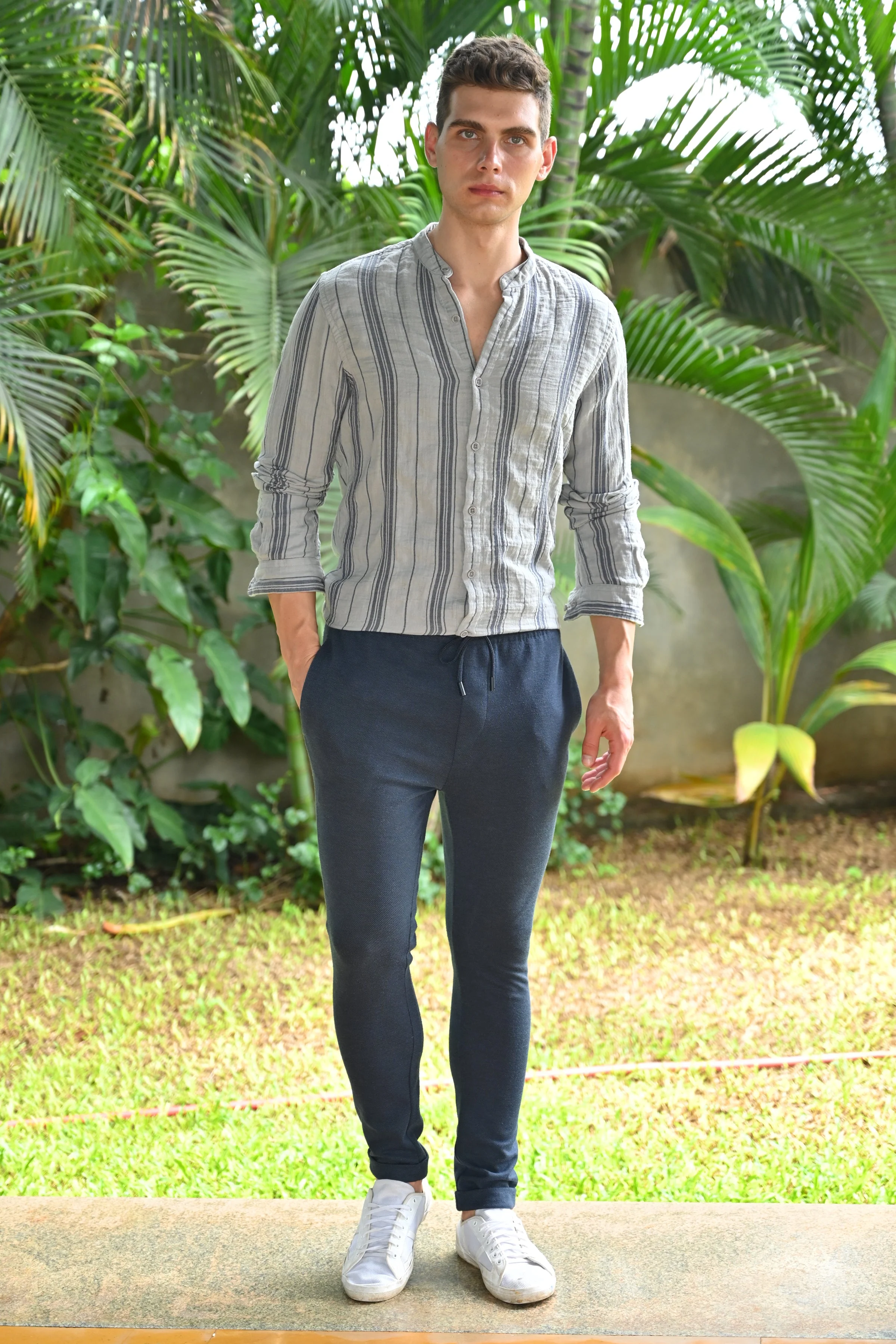 Men Chance Double Layered Striped Shirt Grey - Image 6