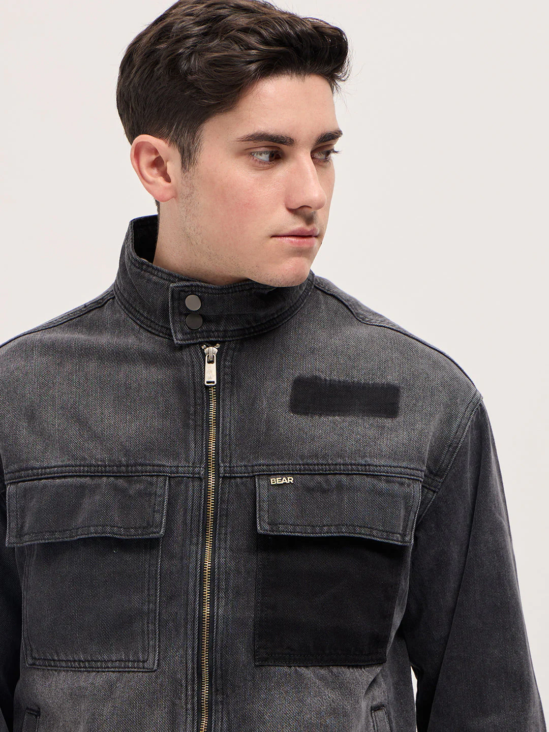Men Charcoal Grey Denim Jacket - Image 5
