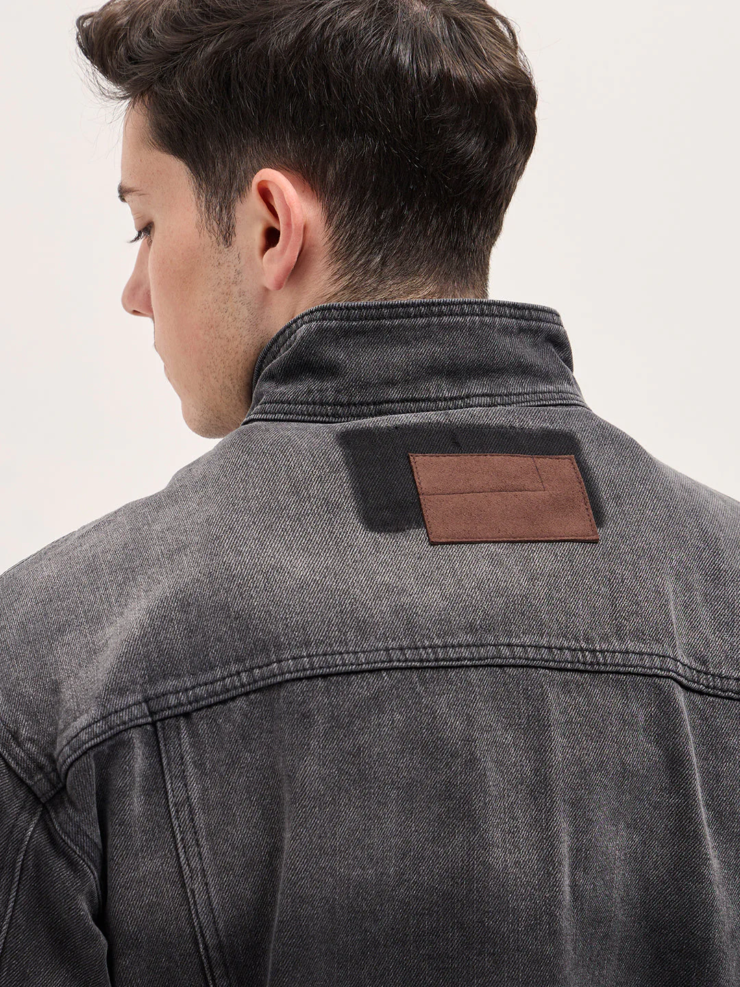 Men Charcoal Grey Denim Jacket - Image 6