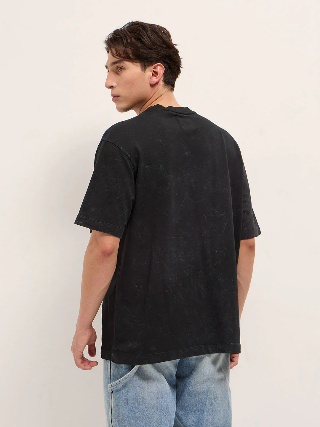 Men Charcoal Grey Oversized Washed T-Shirt - Image 2