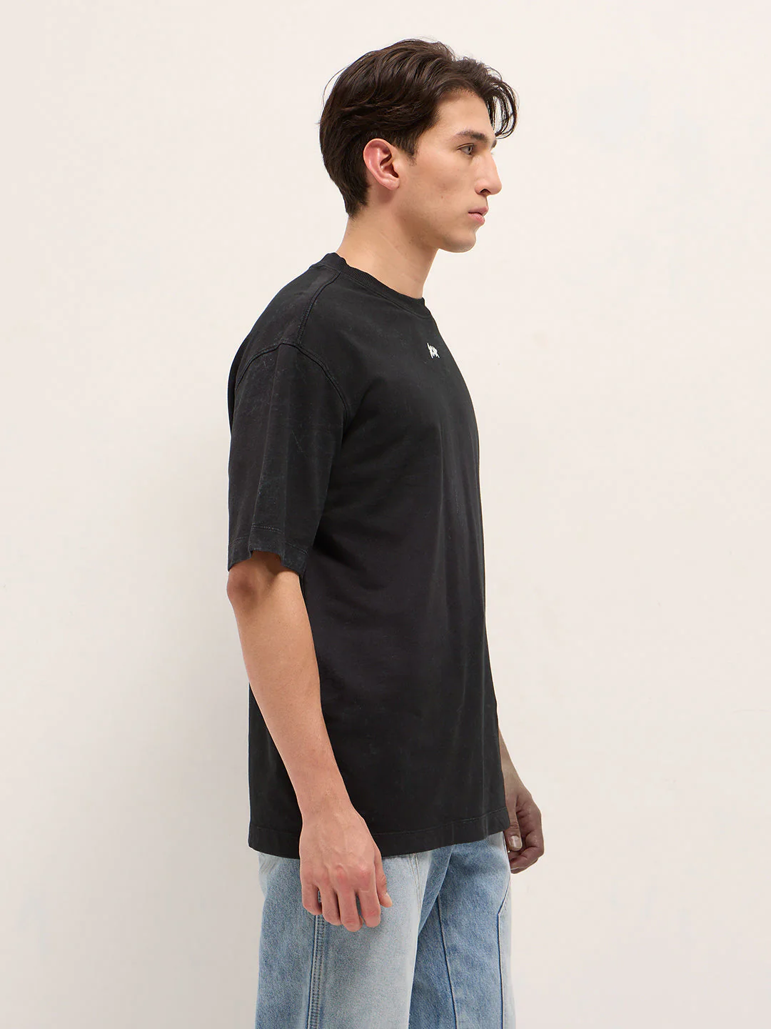Men Charcoal Grey Oversized Washed T-Shirt - Image 3