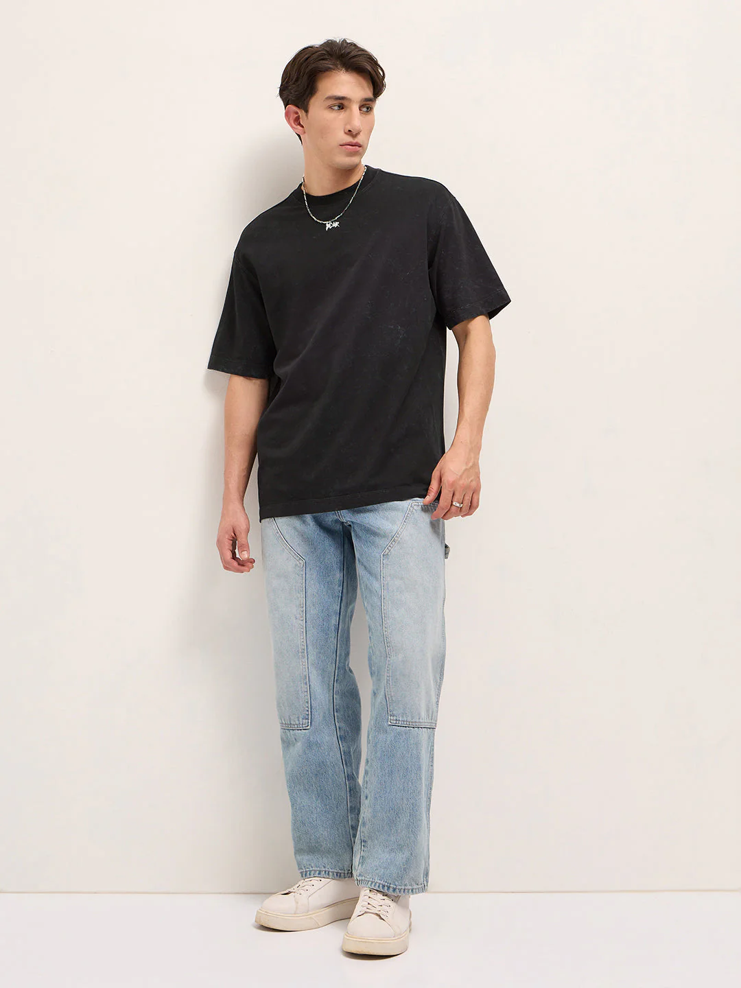 Men Charcoal Grey Oversized Washed T-Shirt - Image 4