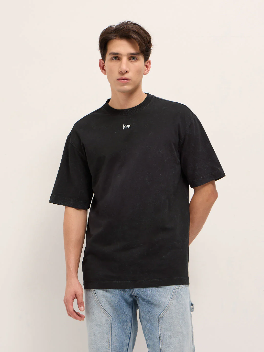 Men Charcoal Grey Oversized Washed T-Shirt - Image 6