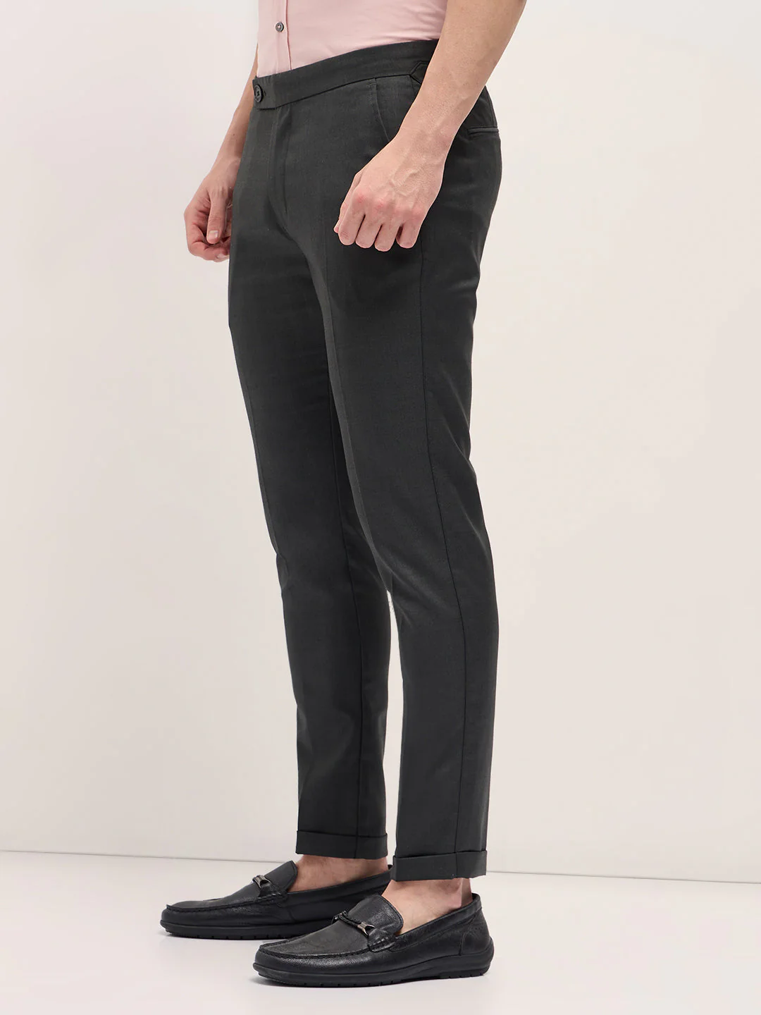 Men Charcoal Grey Slim Fit Formal Trouser - Image 3