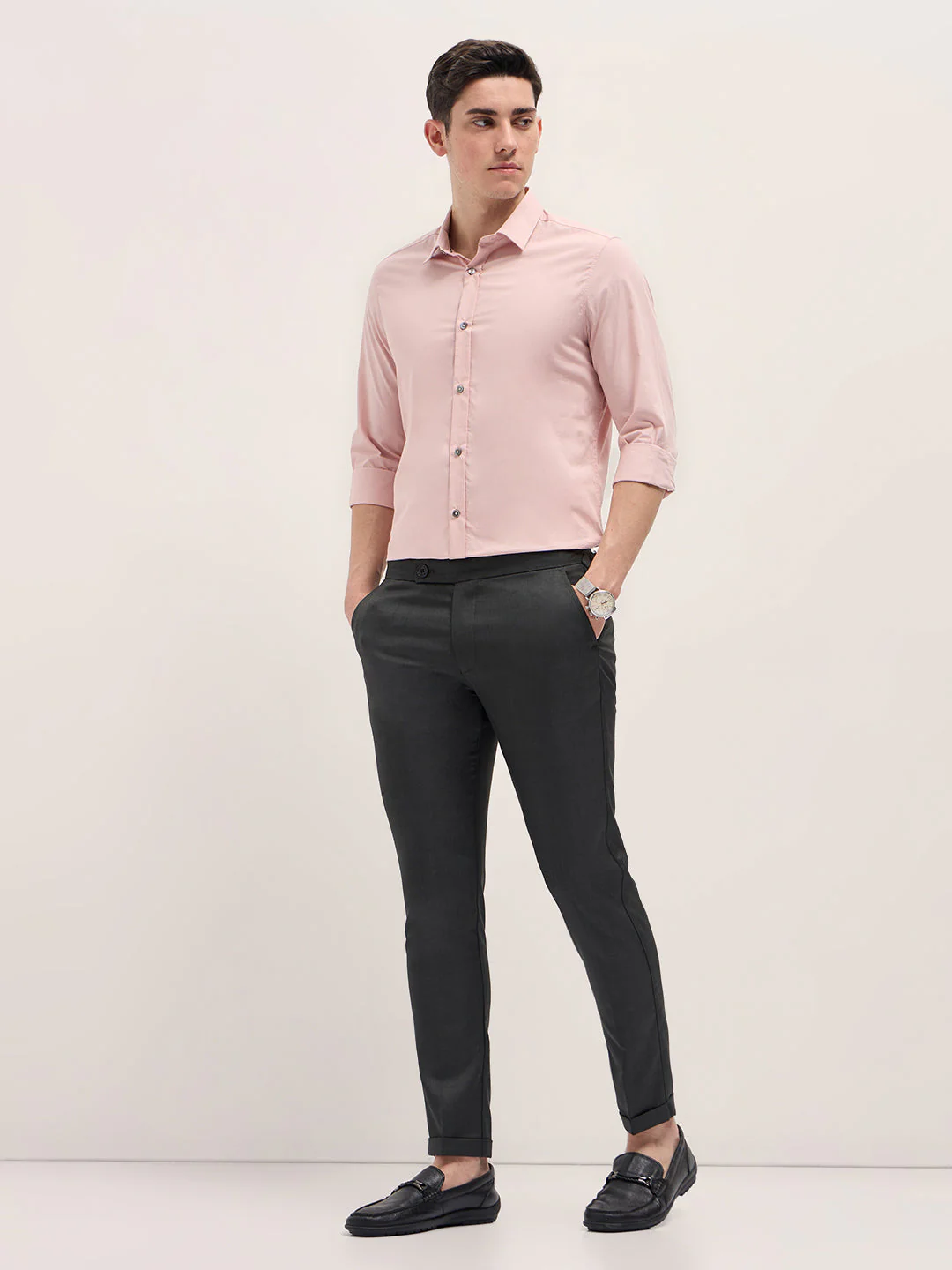 Men Charcoal Grey Slim Fit Formal Trouser - Image 4
