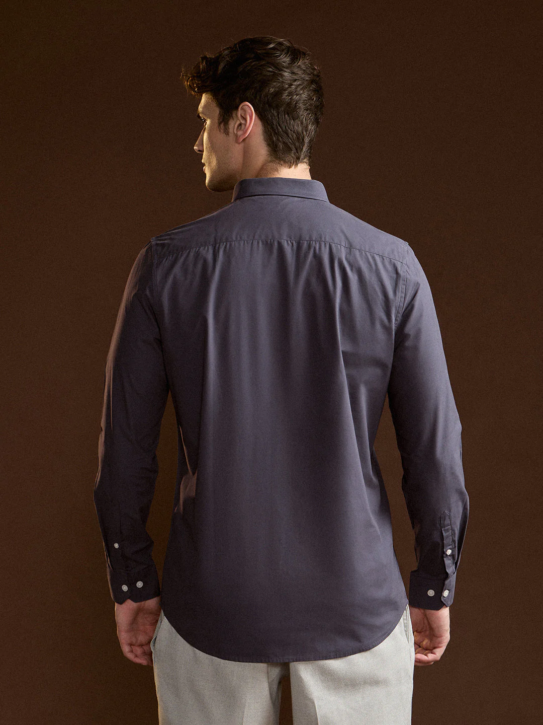 Men Charcoal Grey Tailored Fit Cotton Formal Shirt - Image 2