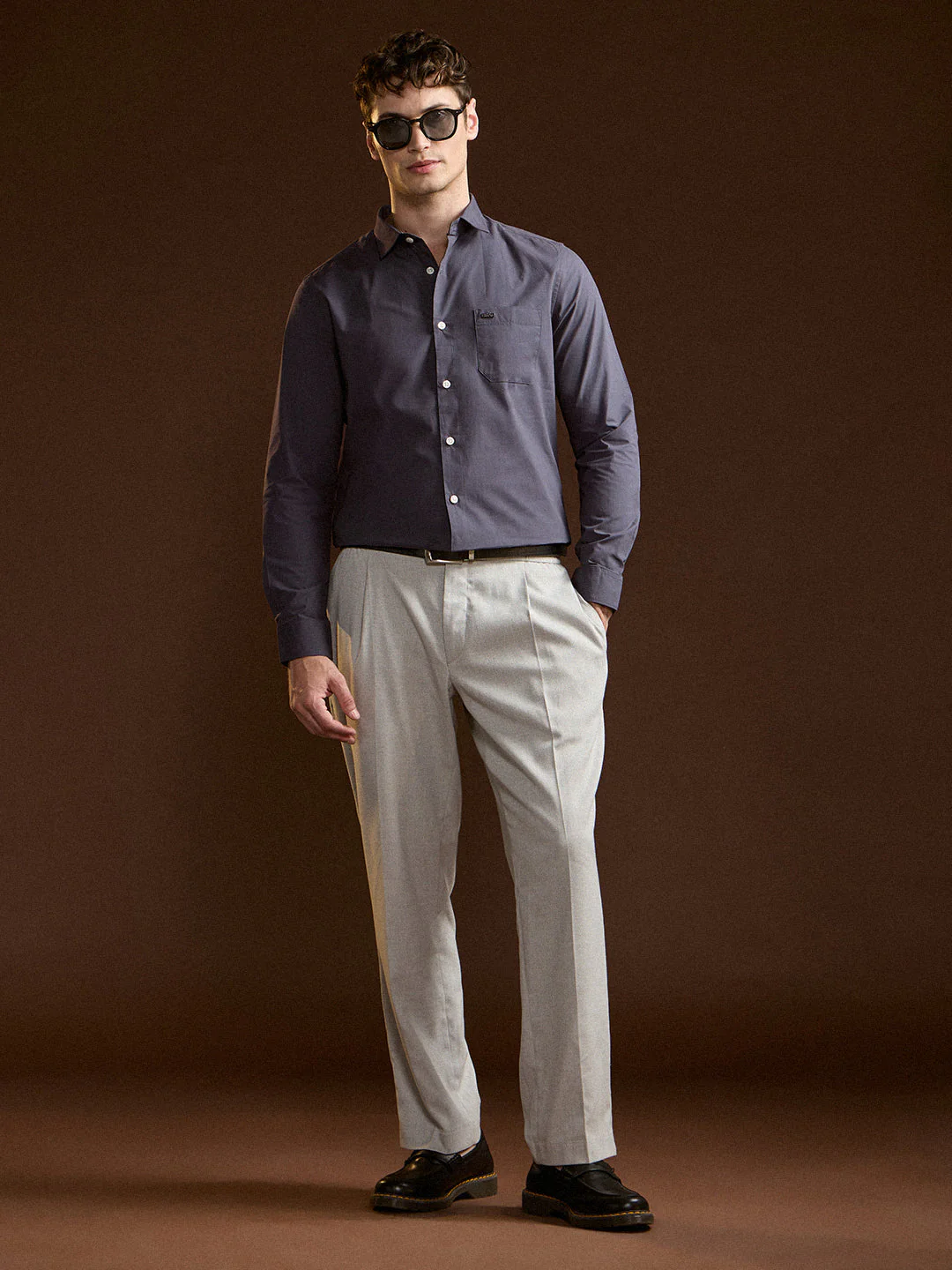 Men Charcoal Grey Tailored Fit Cotton Formal Shirt - Image 4