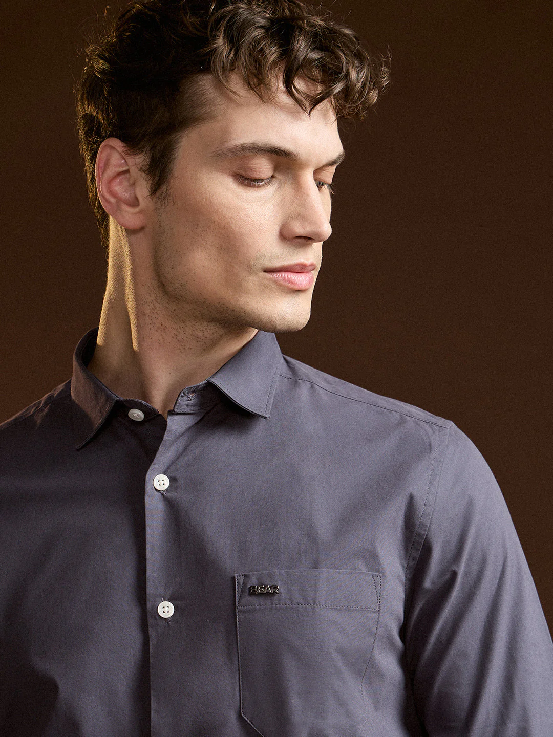 Men Charcoal Grey Tailored Fit Cotton Formal Shirt - Image 5