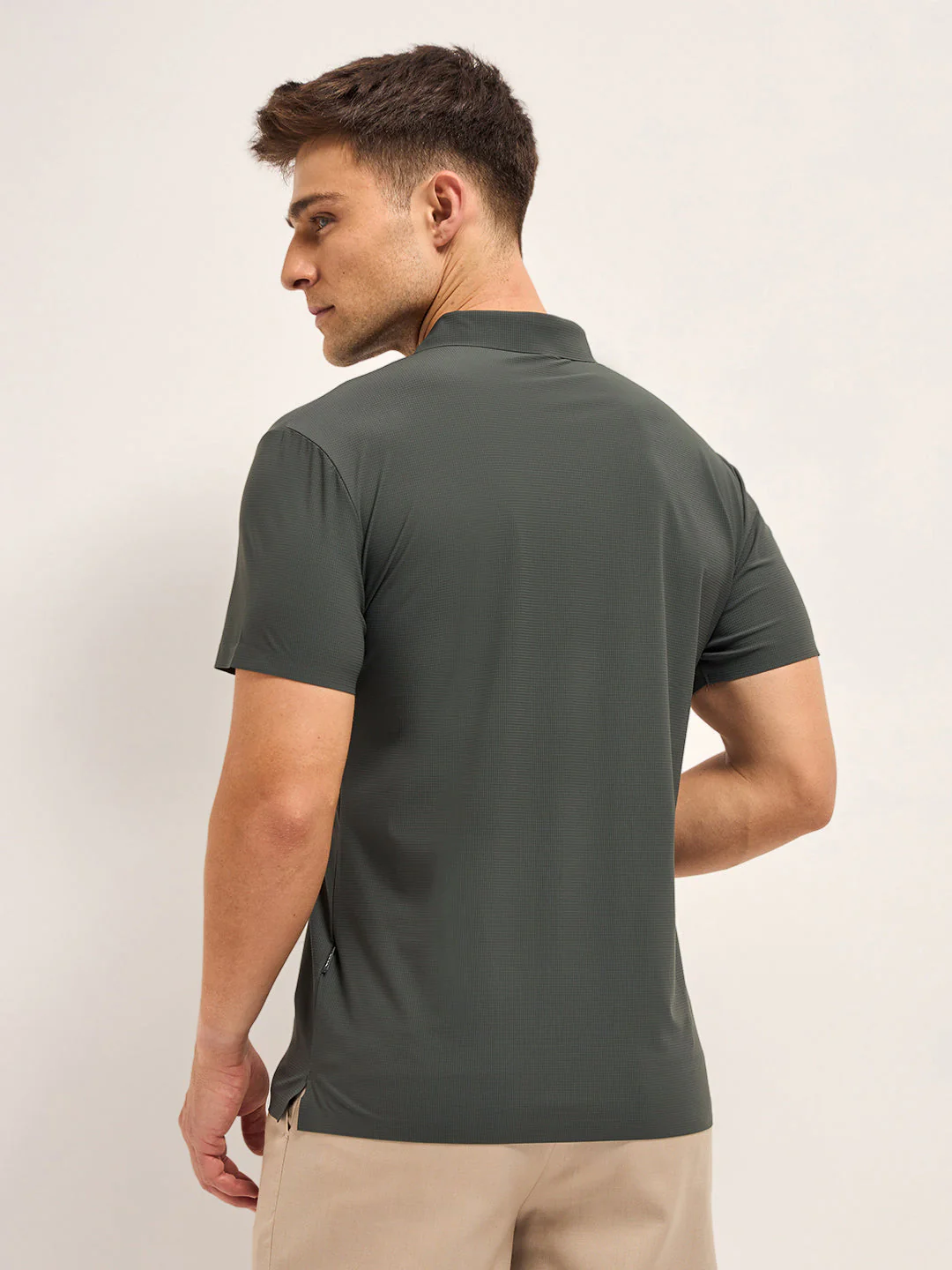 Men Charcoal Self Design Slim Fit Polo T-shirt - Image 2