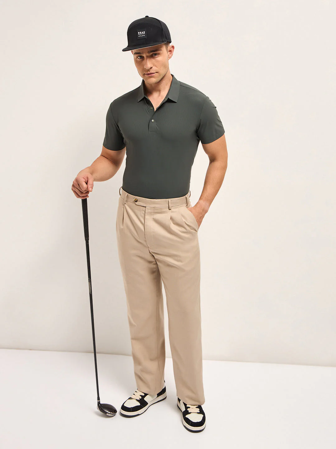 Men Charcoal Self Design Slim Fit Polo T-shirt - Image 4