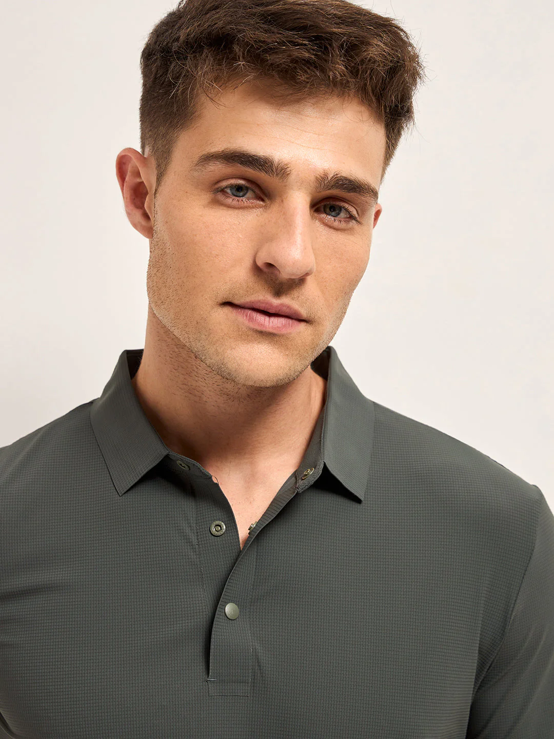 Men Charcoal Self Design Slim Fit Polo T-shirt - Image 5