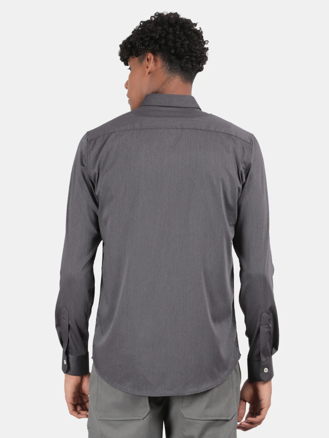 Men Charcoal Slim Fit Spread Collar Full Sleeve Casual Shirt - Image 3