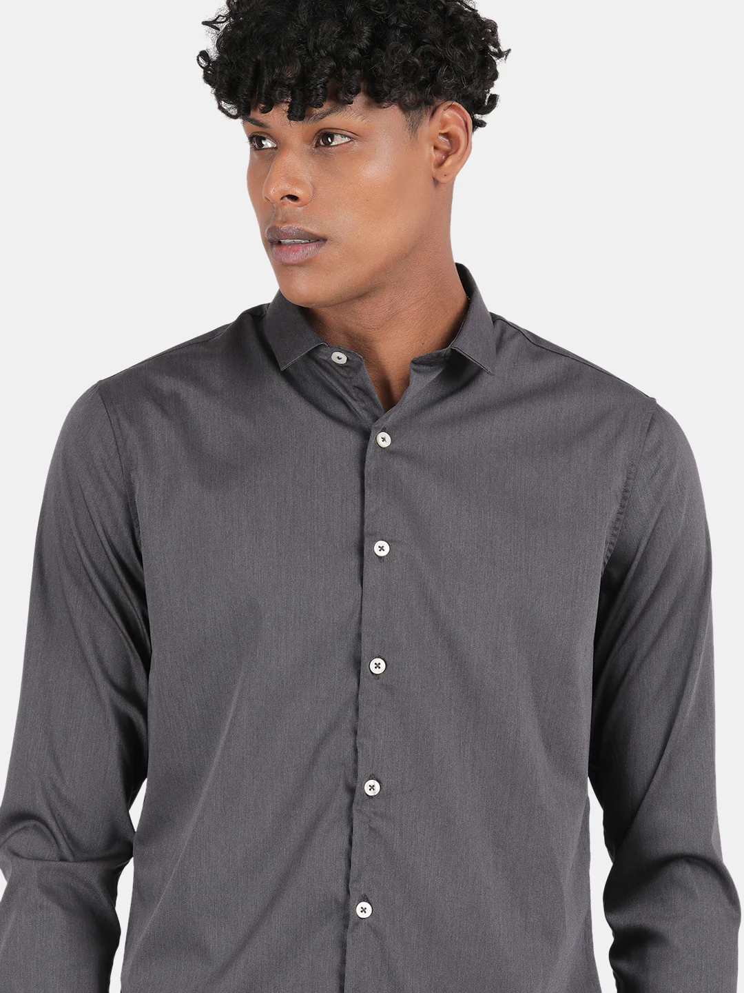 Men Charcoal Slim Fit Spread Collar Full Sleeve Casual Shirt - Image 4
