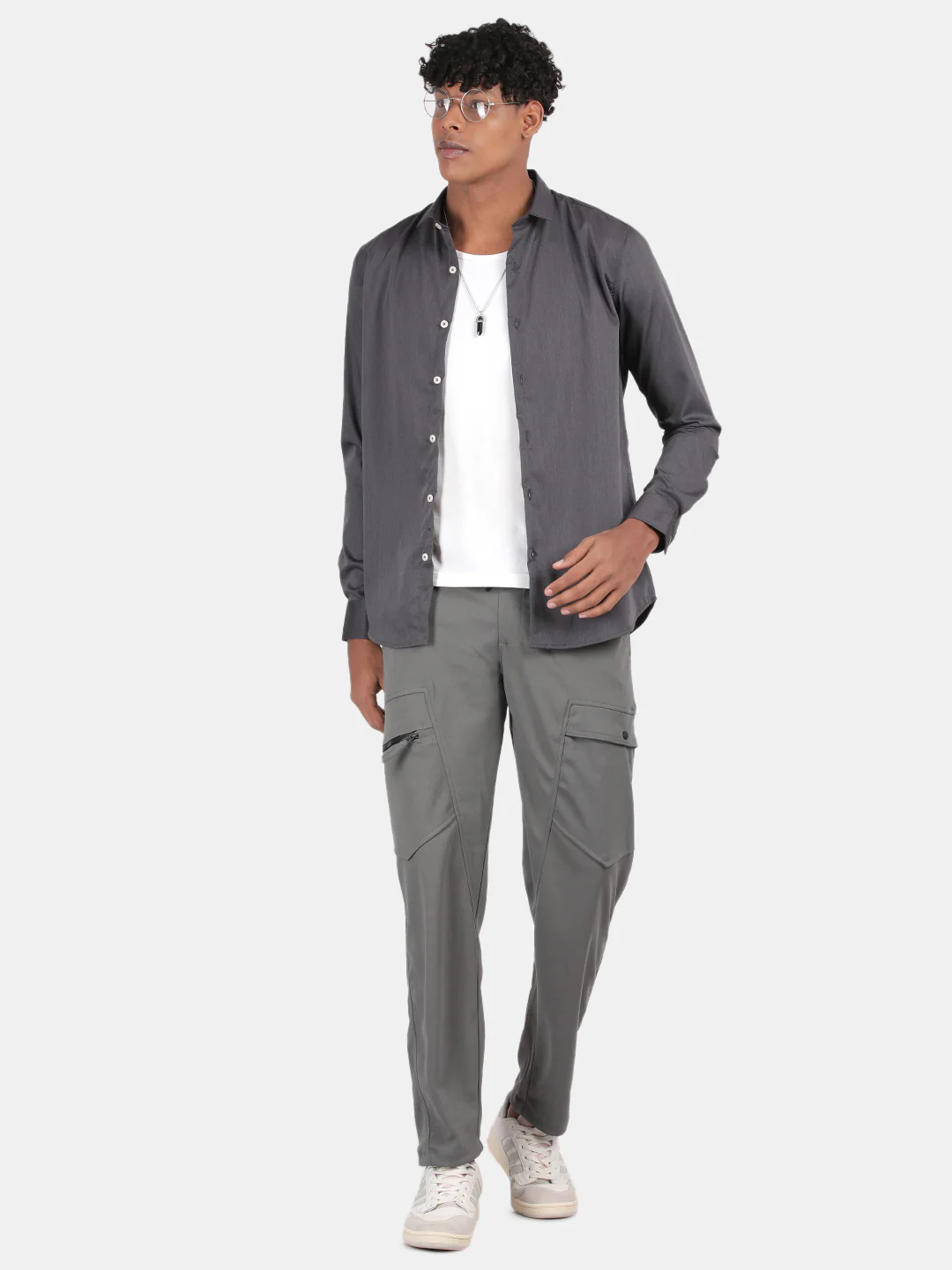 Men Charcoal Slim Fit Spread Collar Full Sleeve Casual Shirt - Image 5