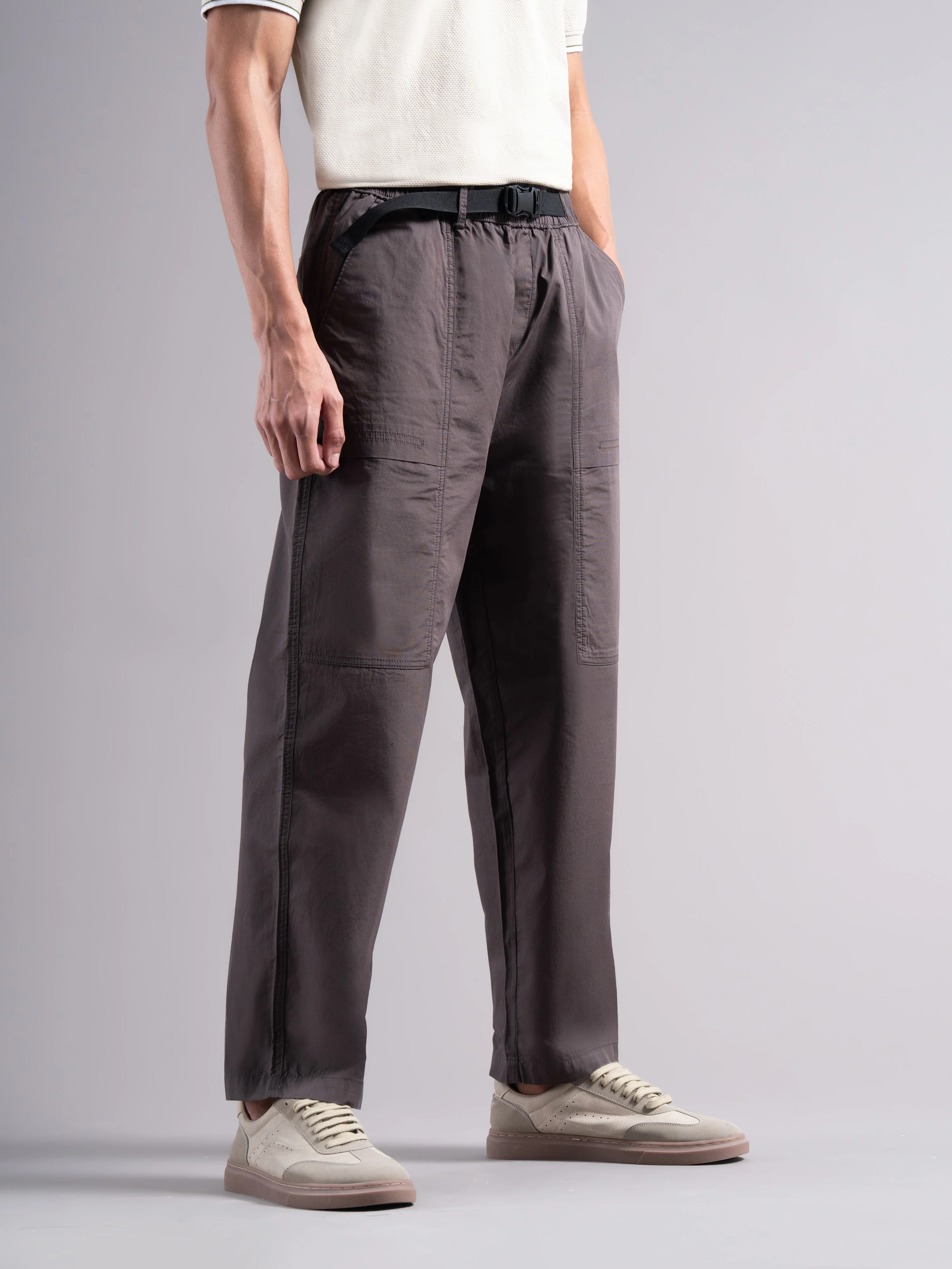 Men Grey Buckle Waist Trousers - Image 3