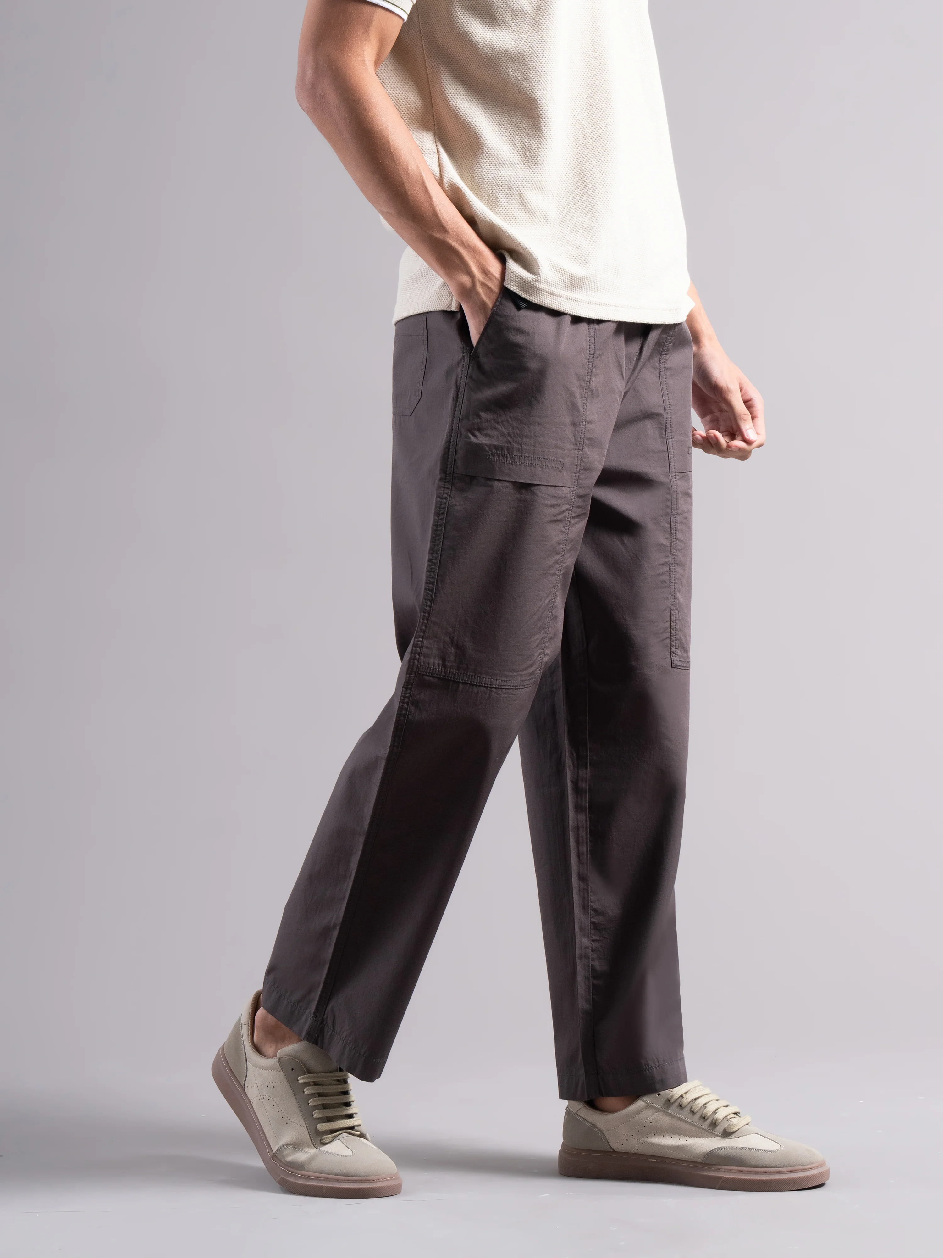Men Grey Buckle Waist Trousers - Image 5