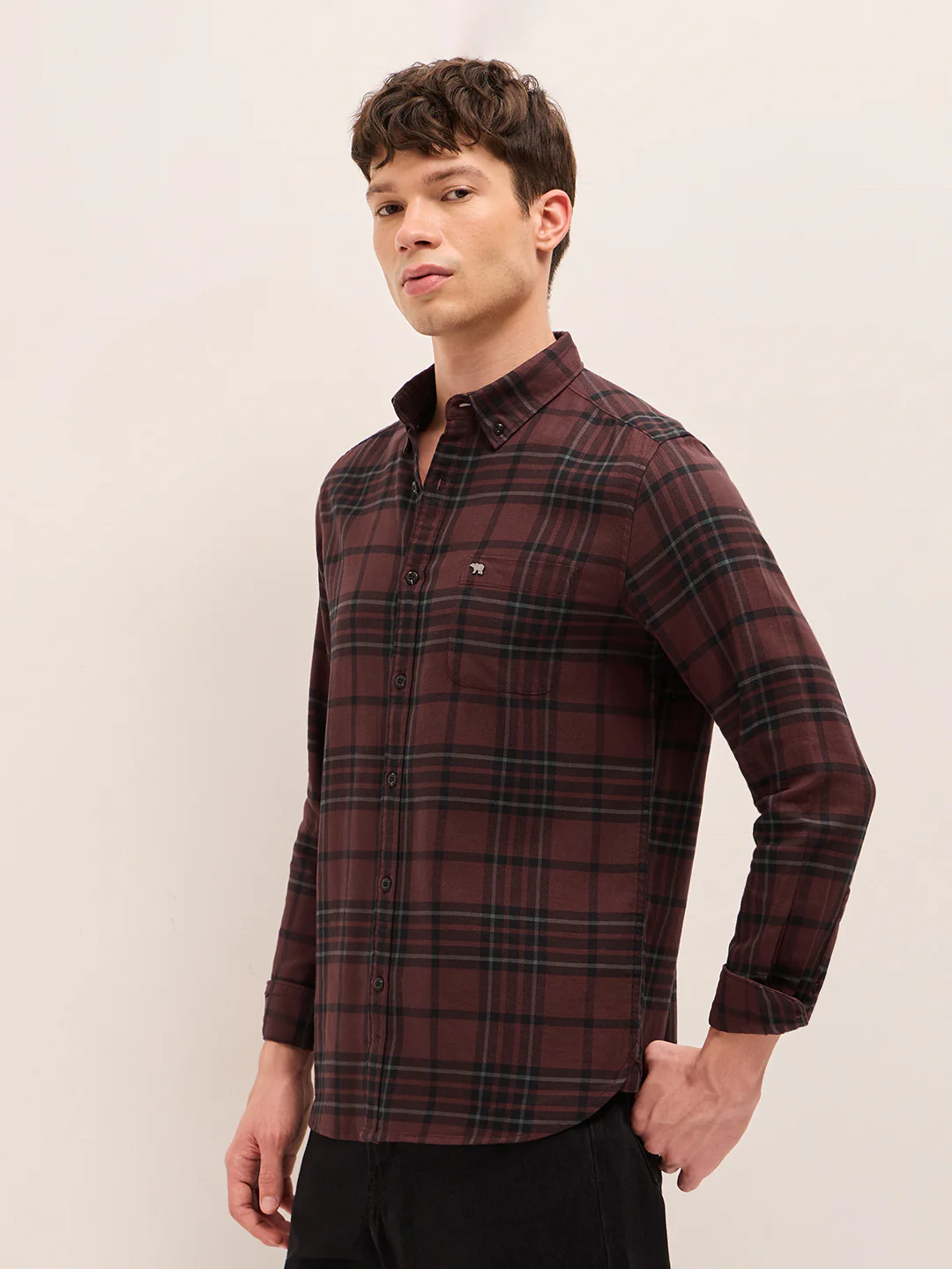 Men Checked Cotton Casual Shirt - Image 3