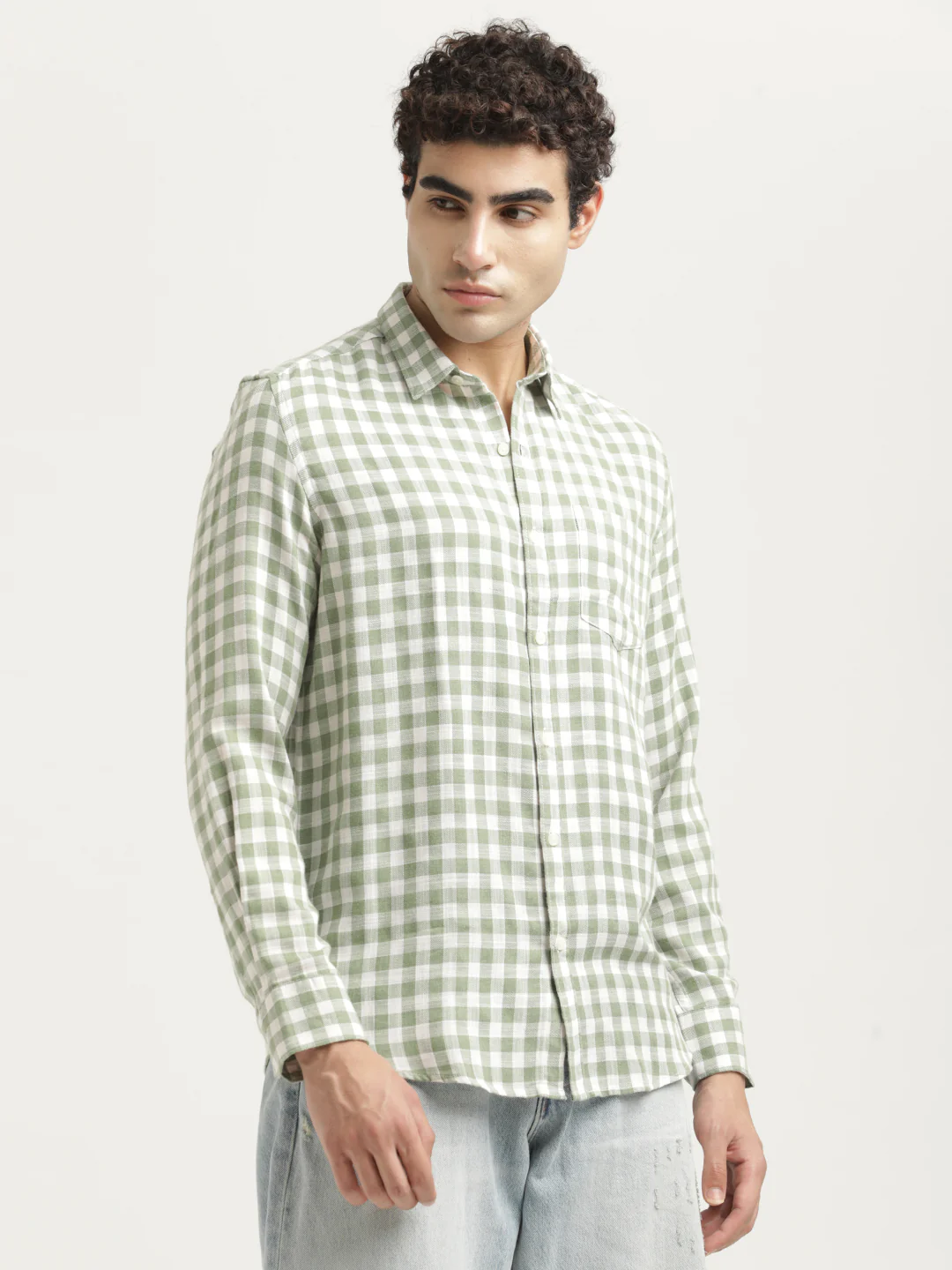 Men Checked Cotton-Linen Shirt - Image 3