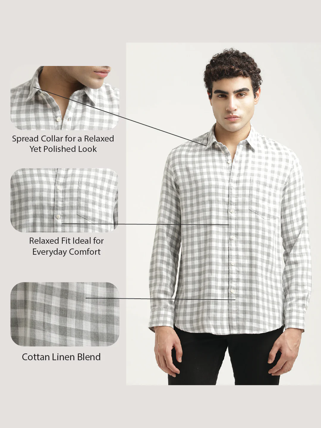 Men Checked Cotton-Linen Shirt - Image 2