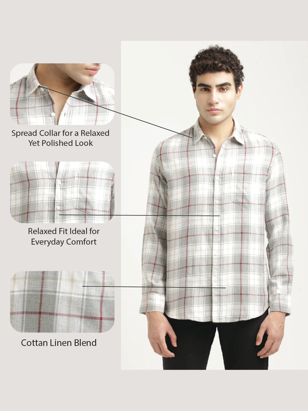 Men Checked Cotton-Linen Shirt - Image 2