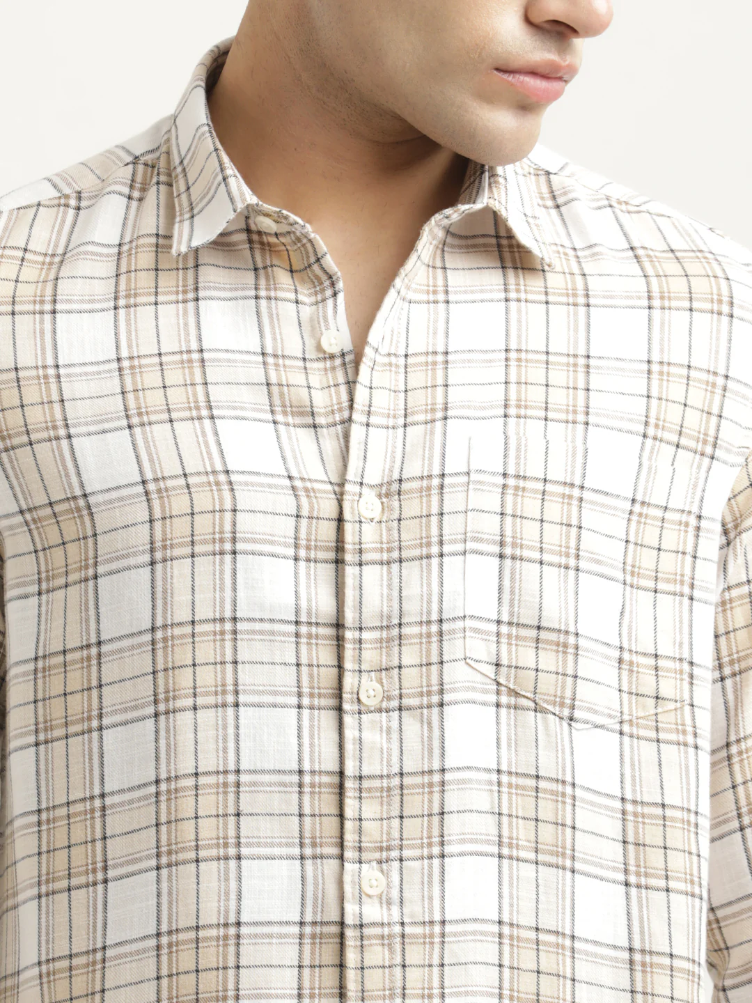 Men Checked Cotton-Linen Shirt - Image 3